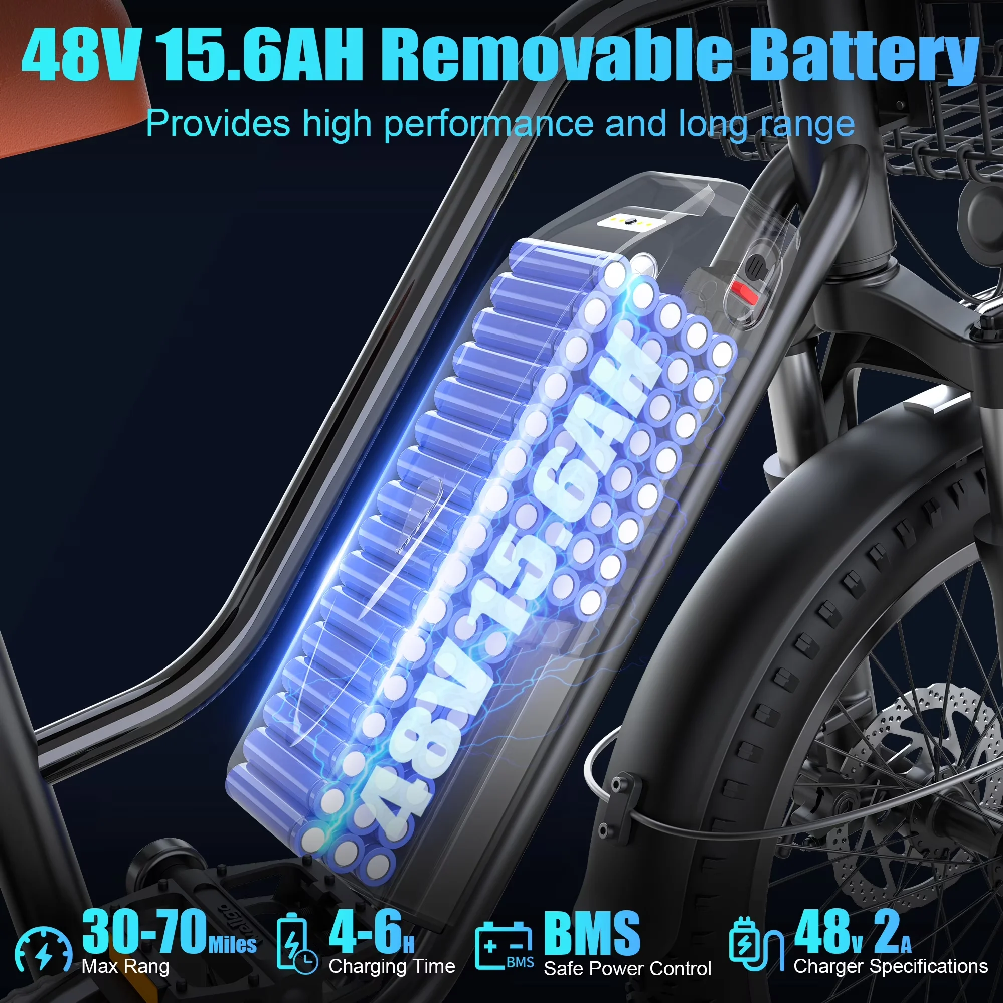 Compact Electric Bike with Battery, 1000W - Black 25MPH for General Purpose Model 1AB8CA