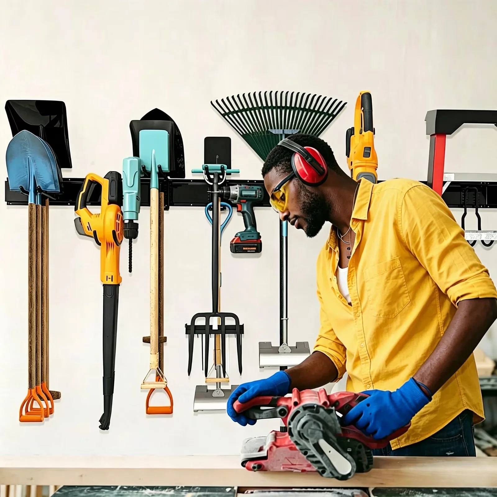 Efficient Toolstorage with Adjustable, Flexible, Wall Mounted Tool Holder - Iron for Garage, Garden Model 315838