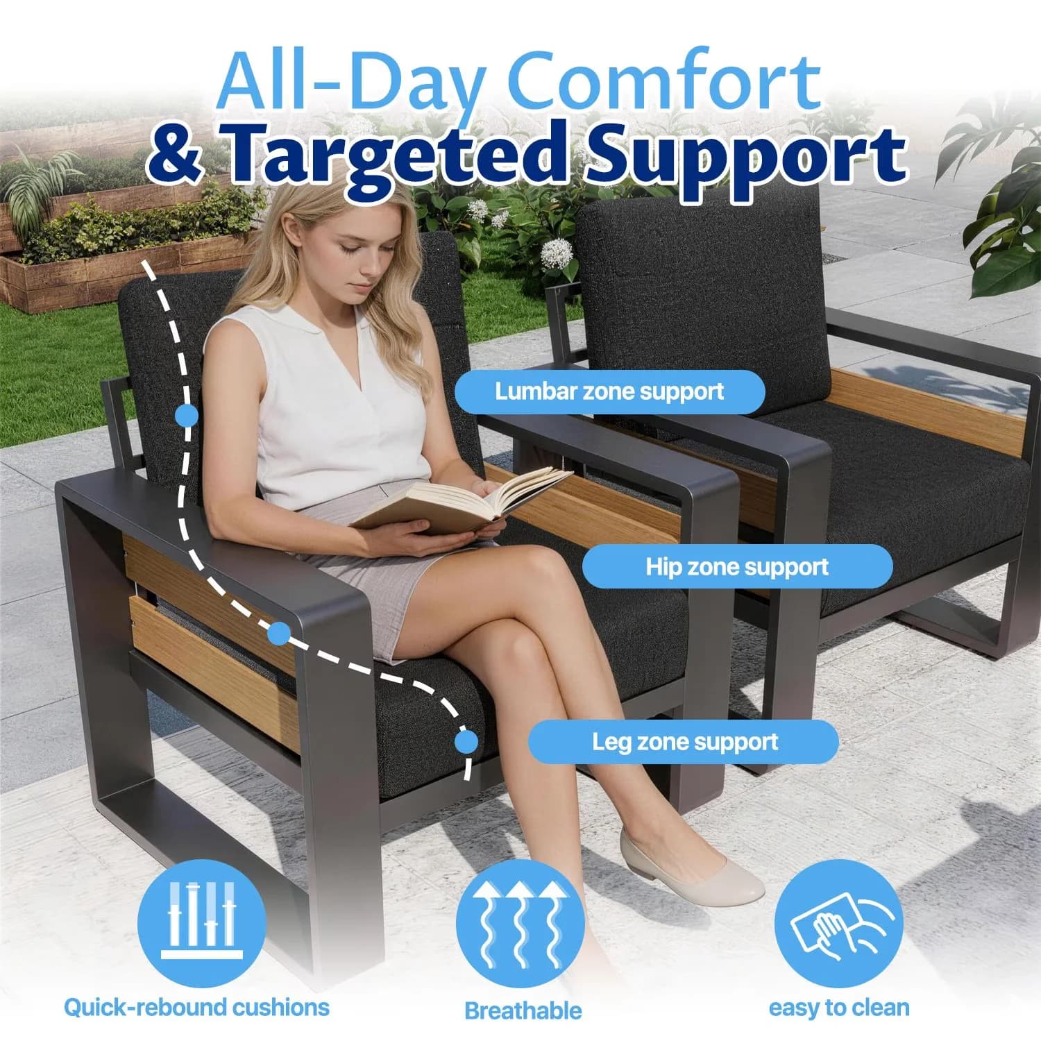 Outdoor Sofas Sectional Innovative with Rust Resistant, Contemporary, 4 Piece Aluminum Patio Furniture Set - Gray Model 16C2DF