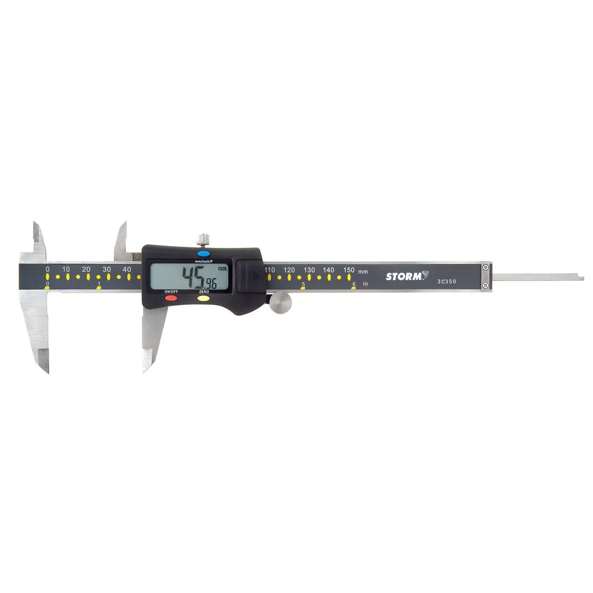 Essential Measuring Layout with Easy To Read, 0-6"/0-150mm range, .0005"/64ths/.01mm graduations - Plastic Black Model 425AD4