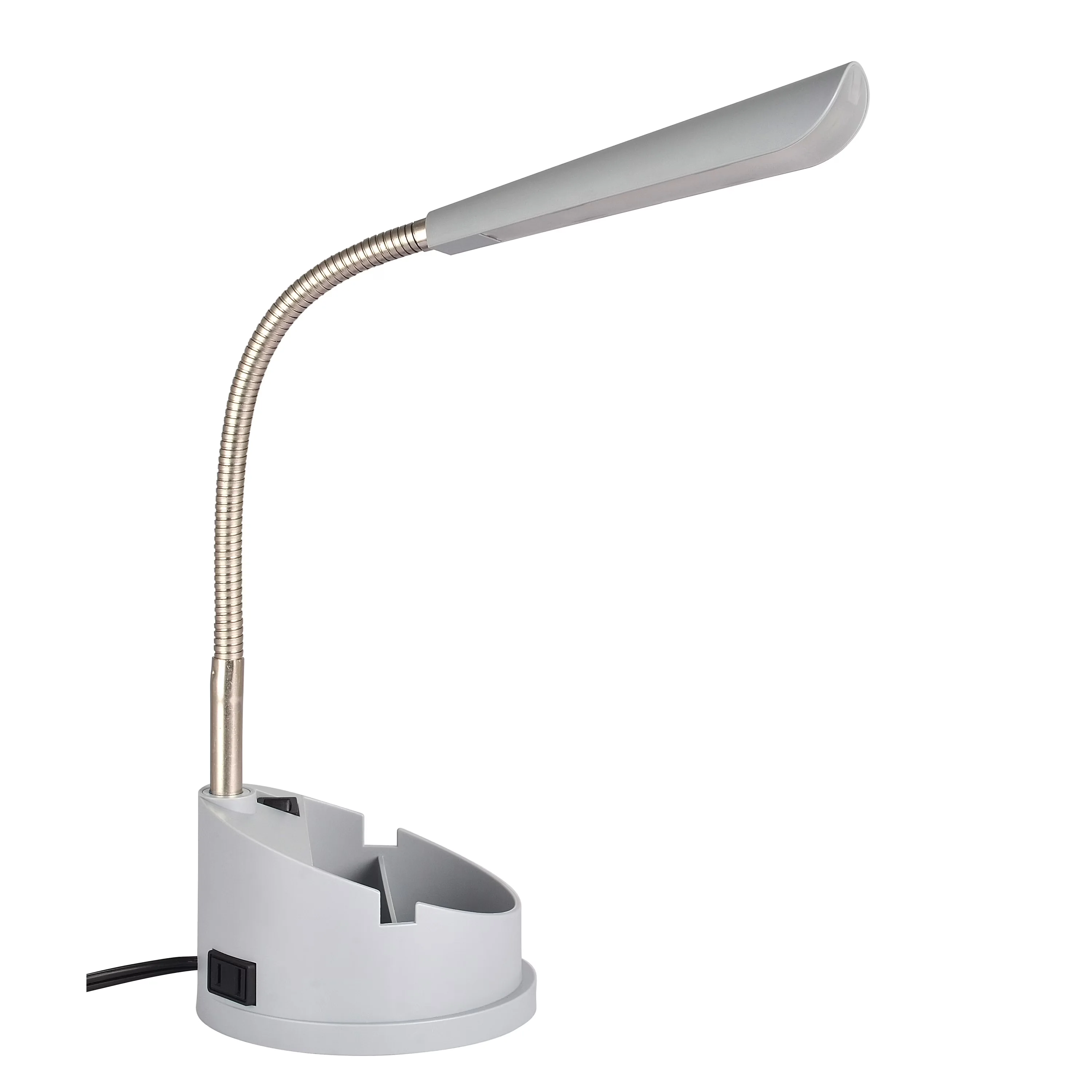 Reliable Desk Lamp with LED, Power Outlet, 16.25 in Integrated LED Adjustable Head - Gray Plastic Model 63608D