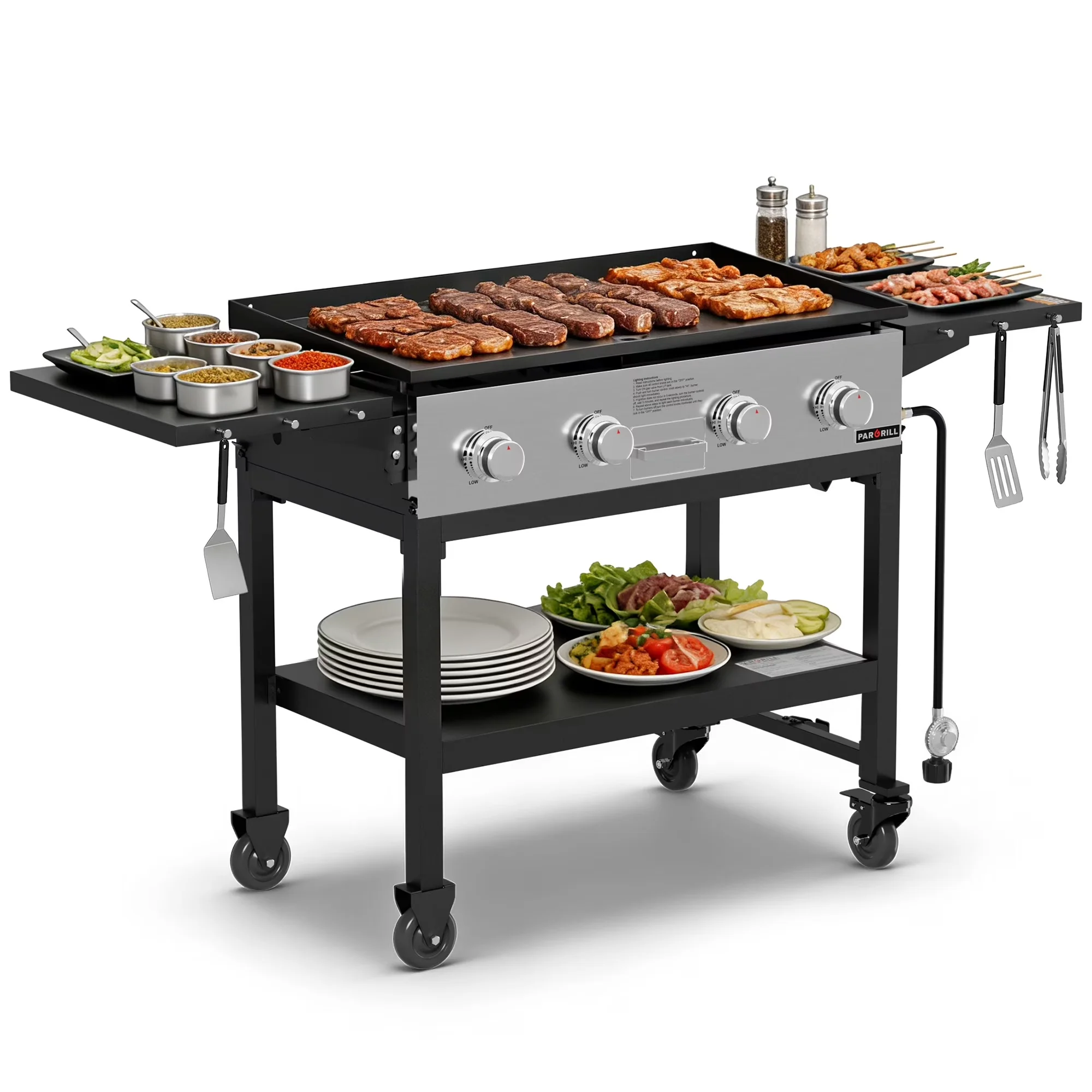 Versatile Gas Grill with 60000 BTU, Rust Resistant, 36" Griddle - Steel Black Model 185D47