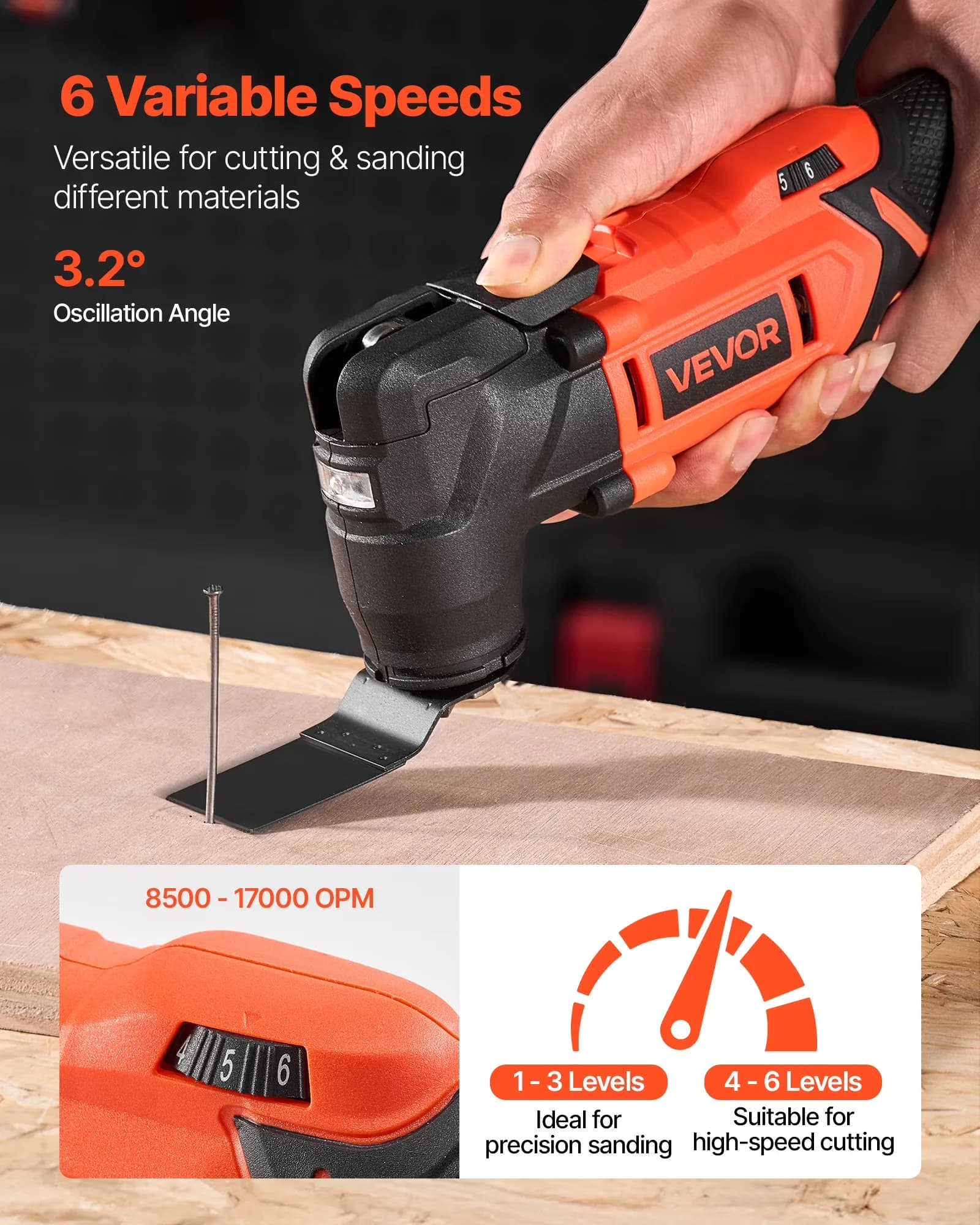 Innovative Woodworking with Battery, LED, Cordless Oscillating Tool - Black Model F45417