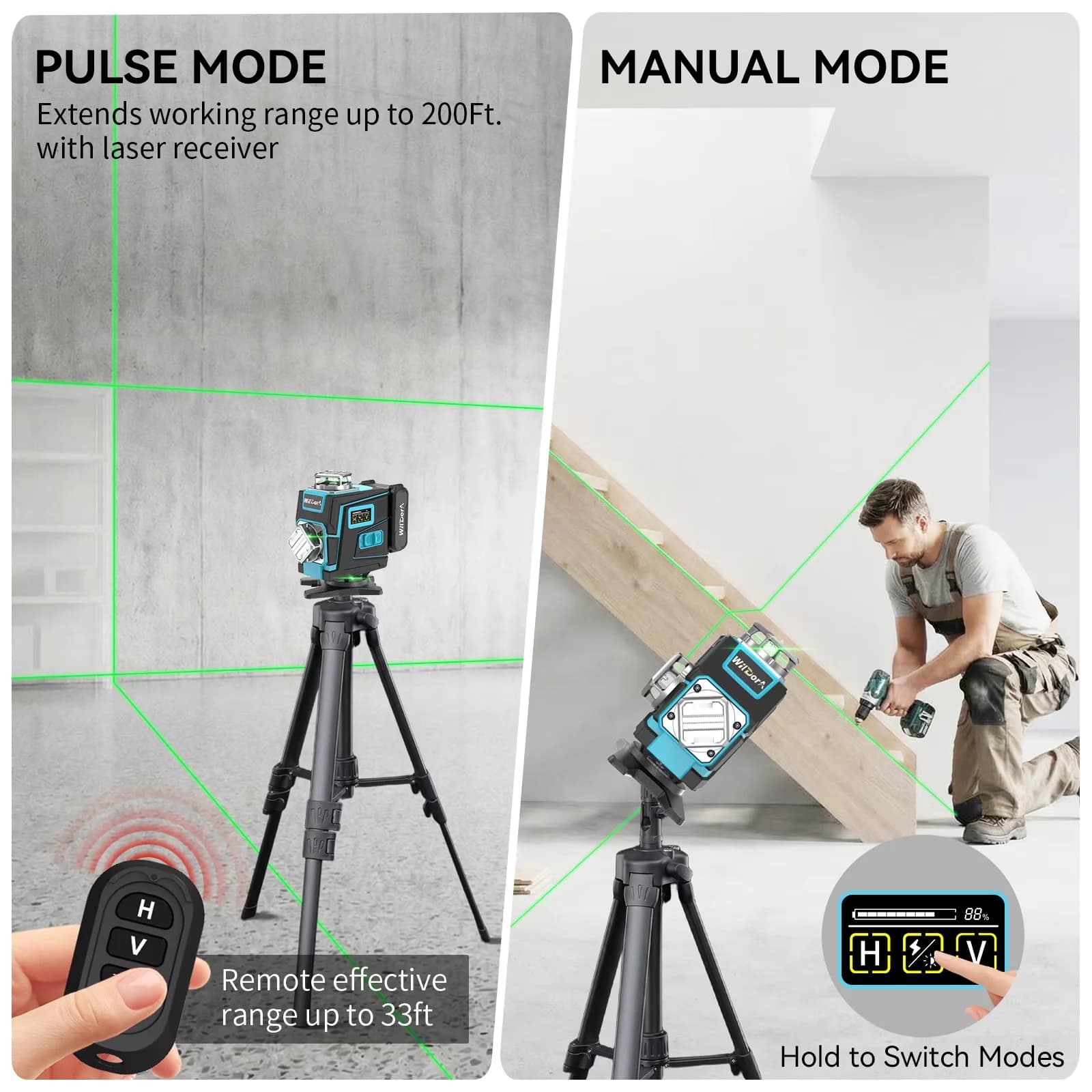 Quality Measuring Layout with Battery, Tripod, Remote Control - Green Plastic And Metal Model 72221C