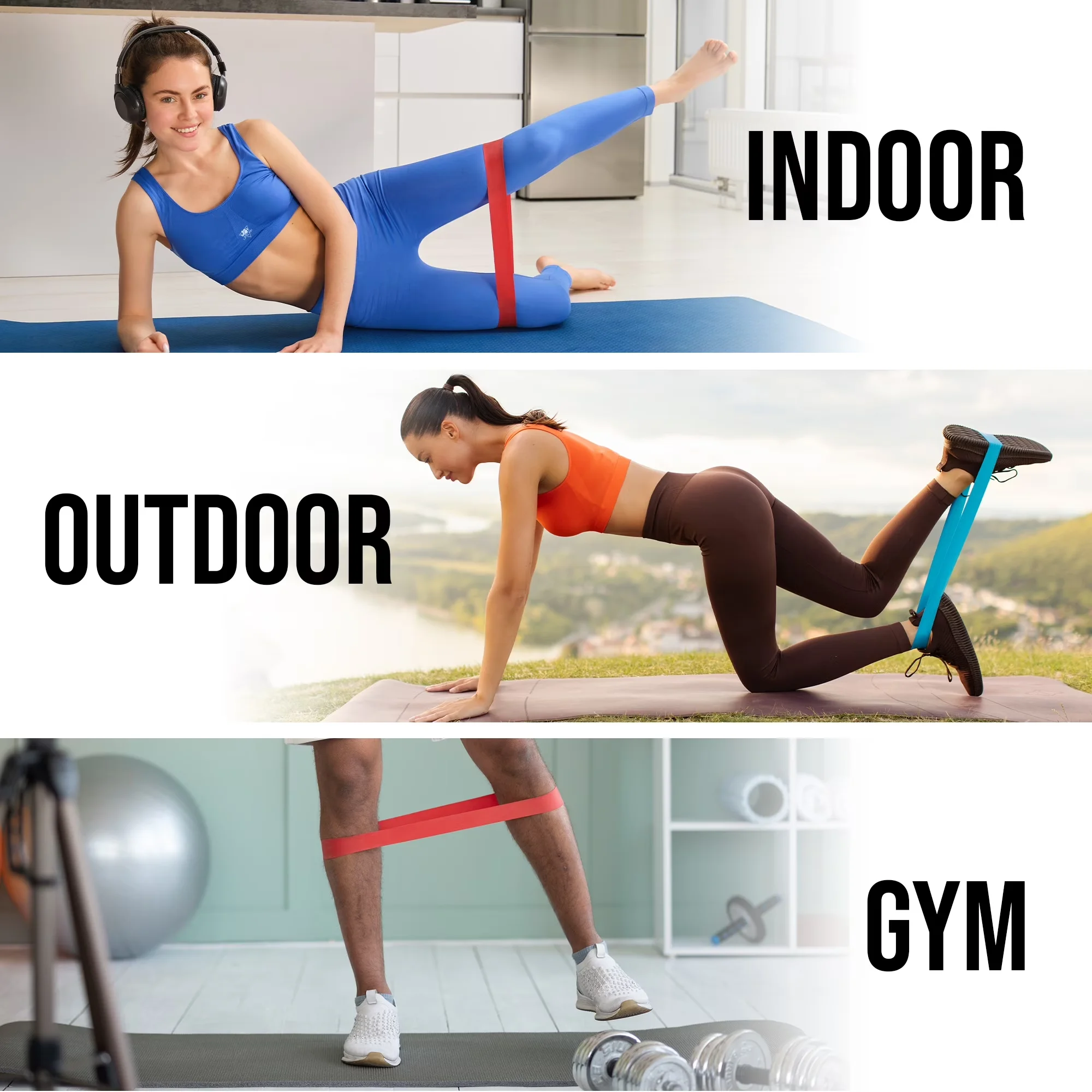 Home Gym Sleek with Anti-Slip, Lifelink 5 Piece Resistance Bands Set - Blue 100% Natural Latex Model D0D6DA