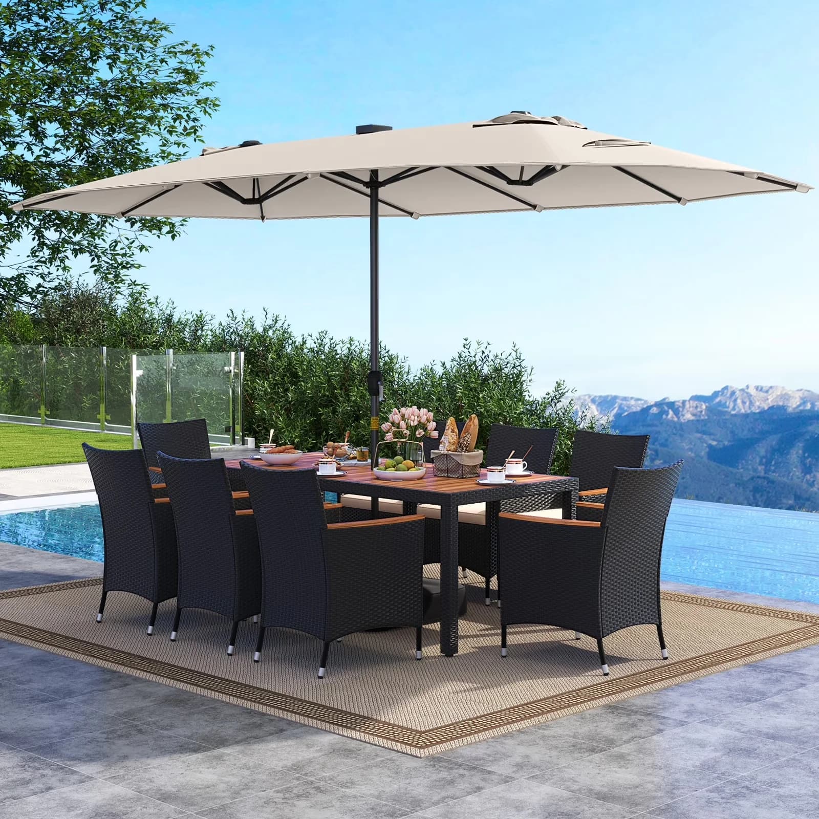 Efficient Patio Dining Set - Beige Rattan 15ft - Industrial Grade Model 506138