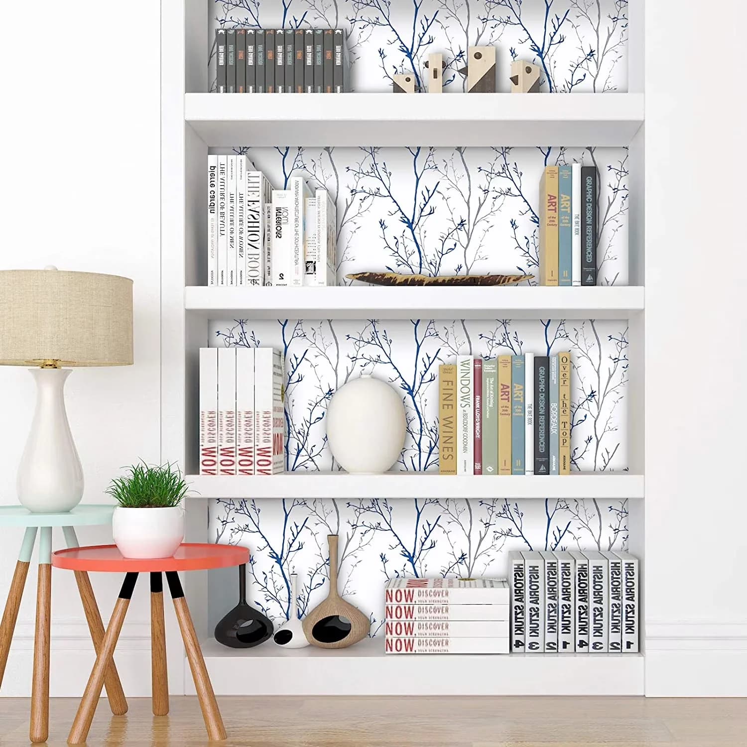 Modern Wallpaper with Removable, 17.7" x 118", Back design with grid design,easy to cut - Blue Polyvinyl Chloride Model C46BDD