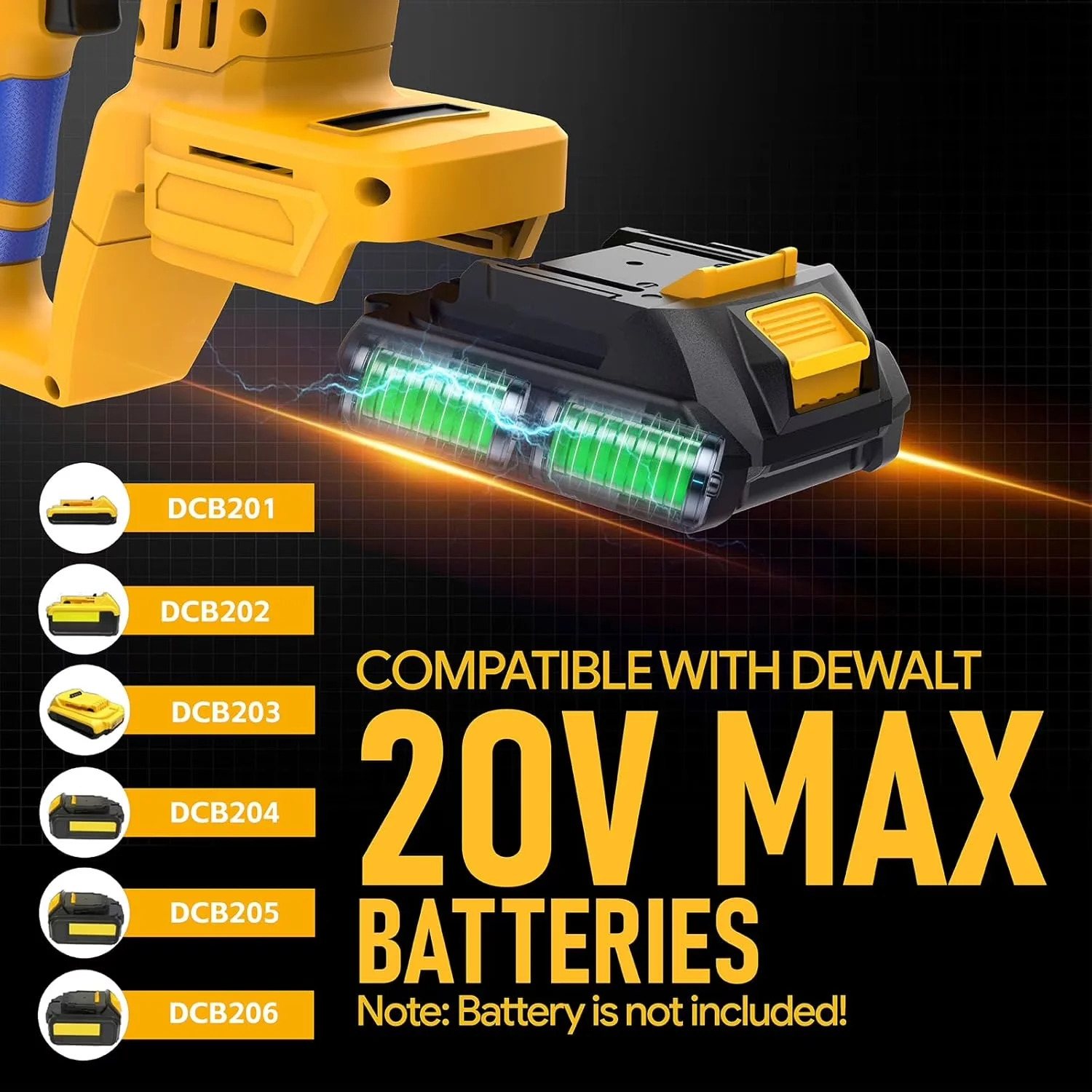 Reliable Drills Driver with Battery, 20V, Dewalt Battery(NO Battery) - Yellow 13.8" x 8.3" x 3.5" Model 7EAAB1