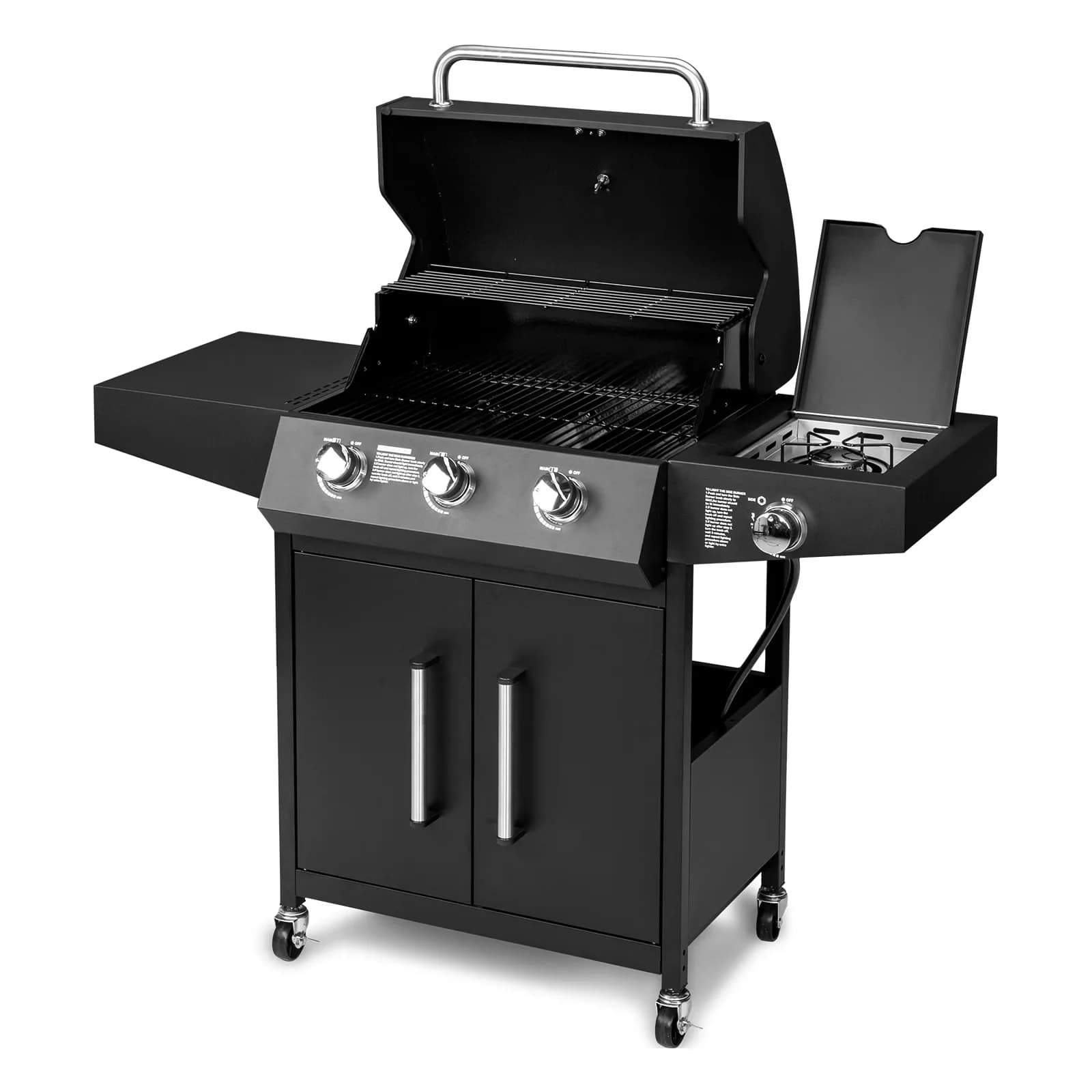 Sleek Gas Grill with 46000 BTU, Product Dimensions 24.8" x 53" x 44.5", Outdoor BBQ Propane - Black Metal Model 8E752B