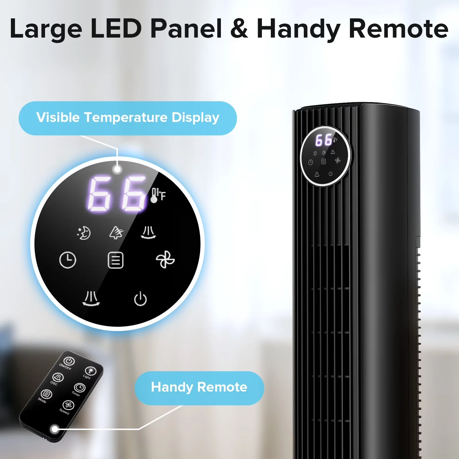 Fans In Cooling Essential with LED, Led Display, Oscillating - Plastic, Metal Black Model A989C0