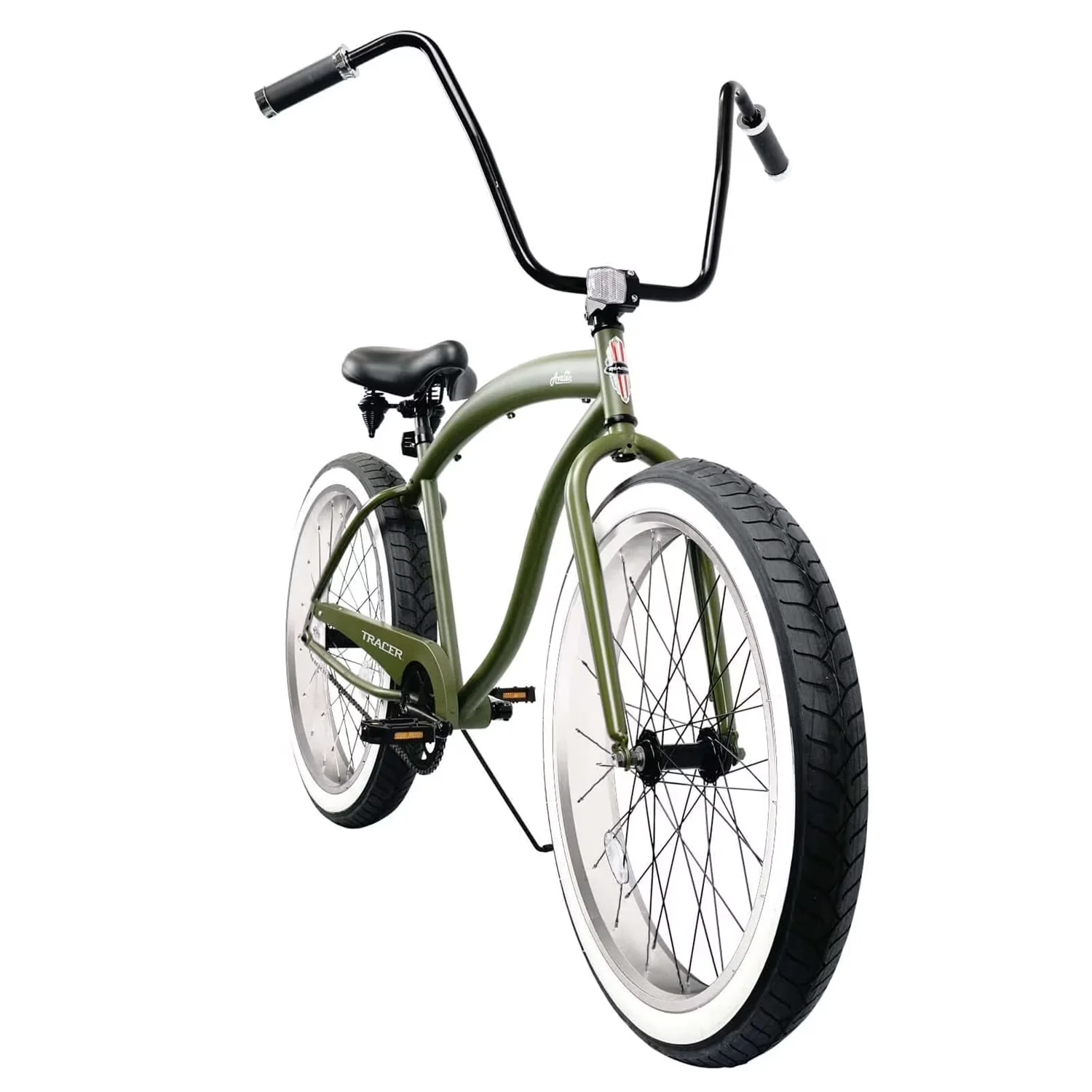 Modern Cruiser Bike with Adjustable Seat Height, Hi -rise Handlebar, Coaster Brake - Matte Green Model 595A81