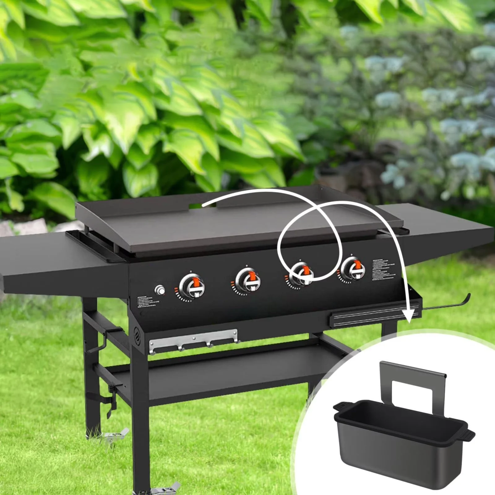 Sleek Flat Top Grill with Ergonomic & Easy-to-Use Design, High Quality - Silica Gel Black Model BF2434