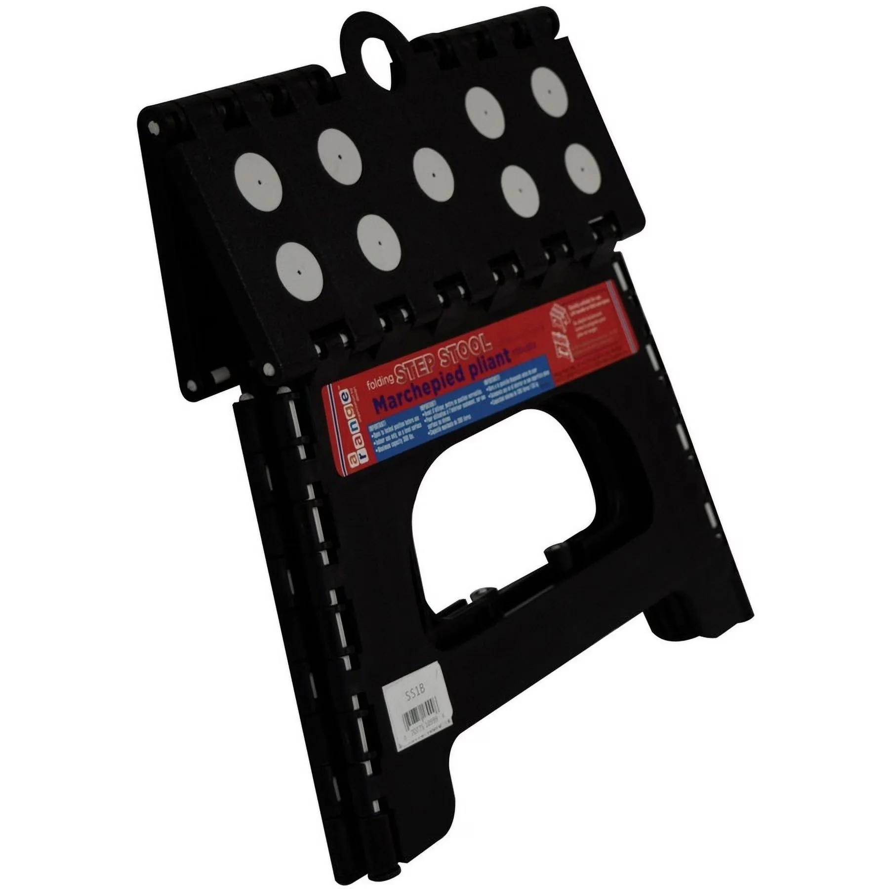 Sleek Ladders And Step Stool with Anti-Slip, Foldable, Stands at 9" tall when unfolded - Black Plastic, Rubber Model 5C816C