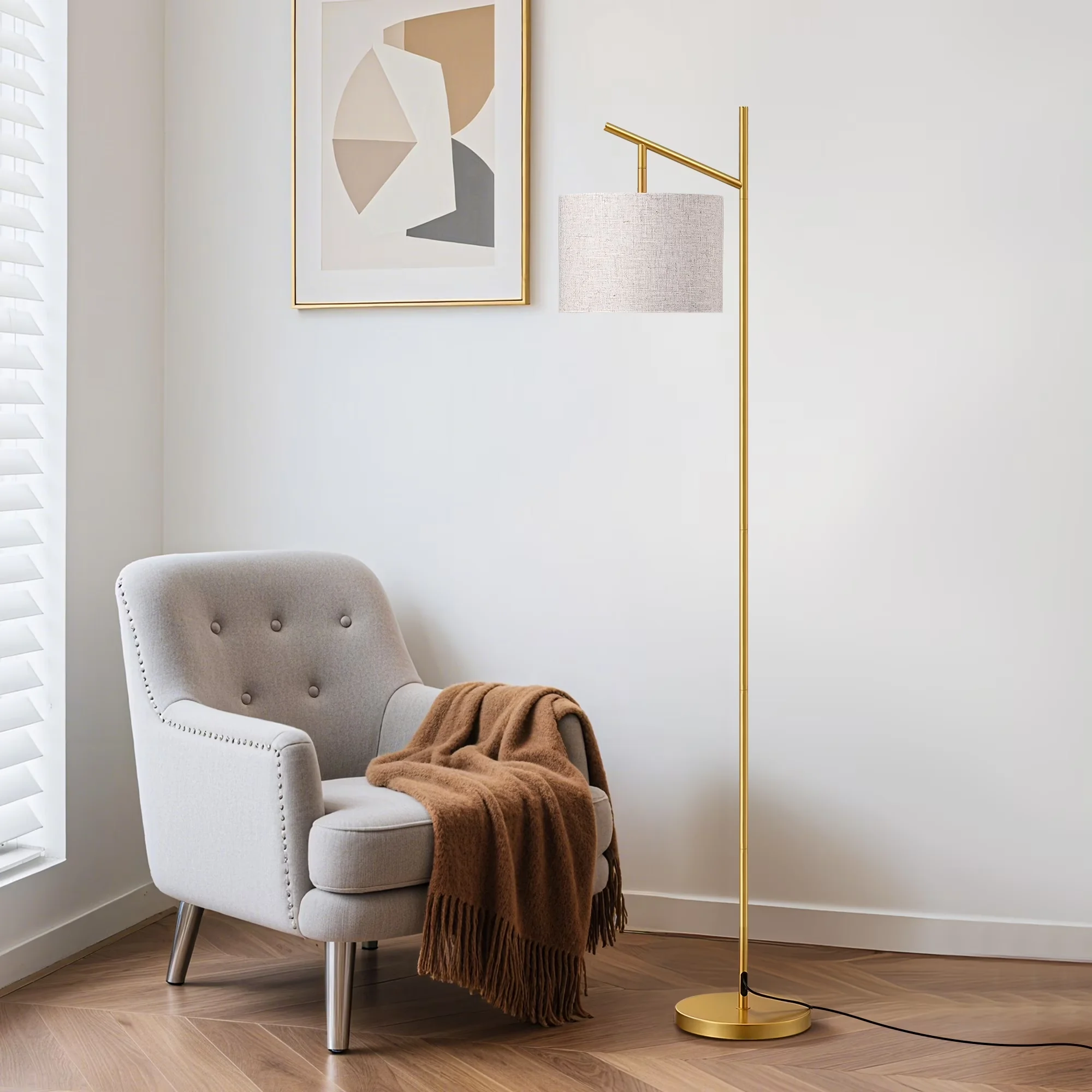 Efficient Floor Lamp with LED, Arc, Modern - Gold Metal for Living Room, Bedroom Model 850410