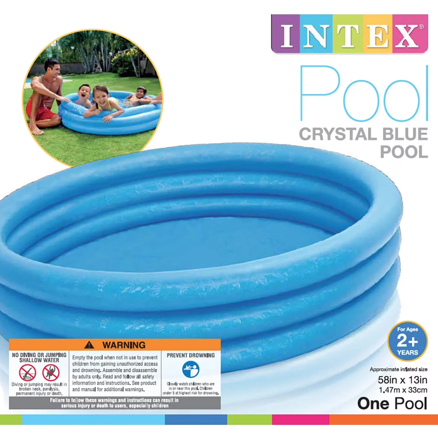 Reliable Inflatable Pool with Crystal Blue, Ages 3 years and up - Blue Model 125D62