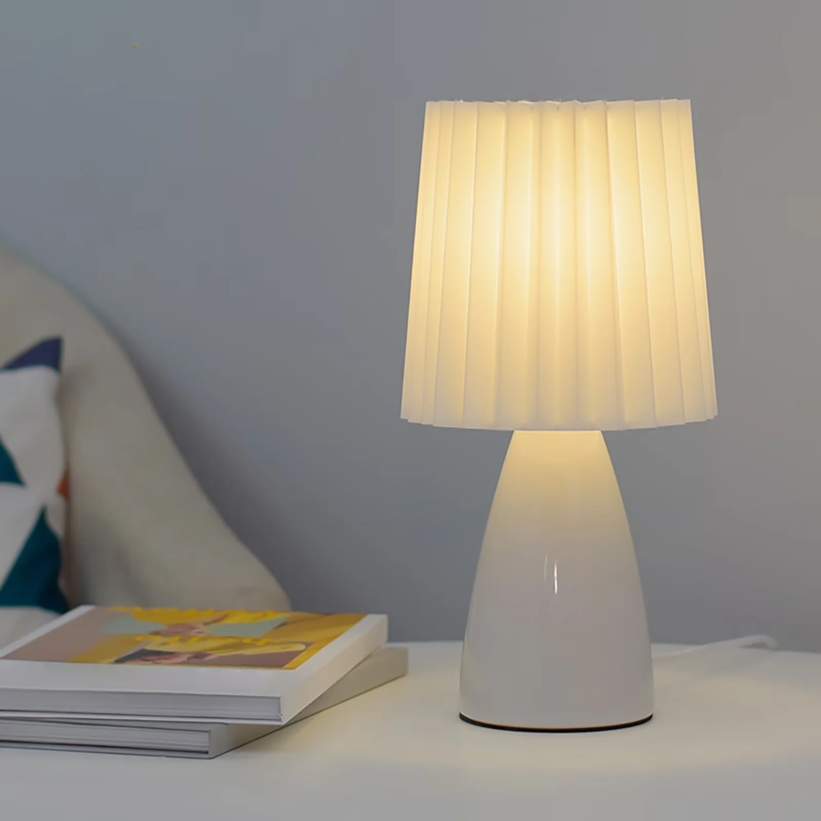 Professional Table Lamp with LED, Dimmable, Bedside Lamps - White Ceramic + Pvc + Fabric Model 843874