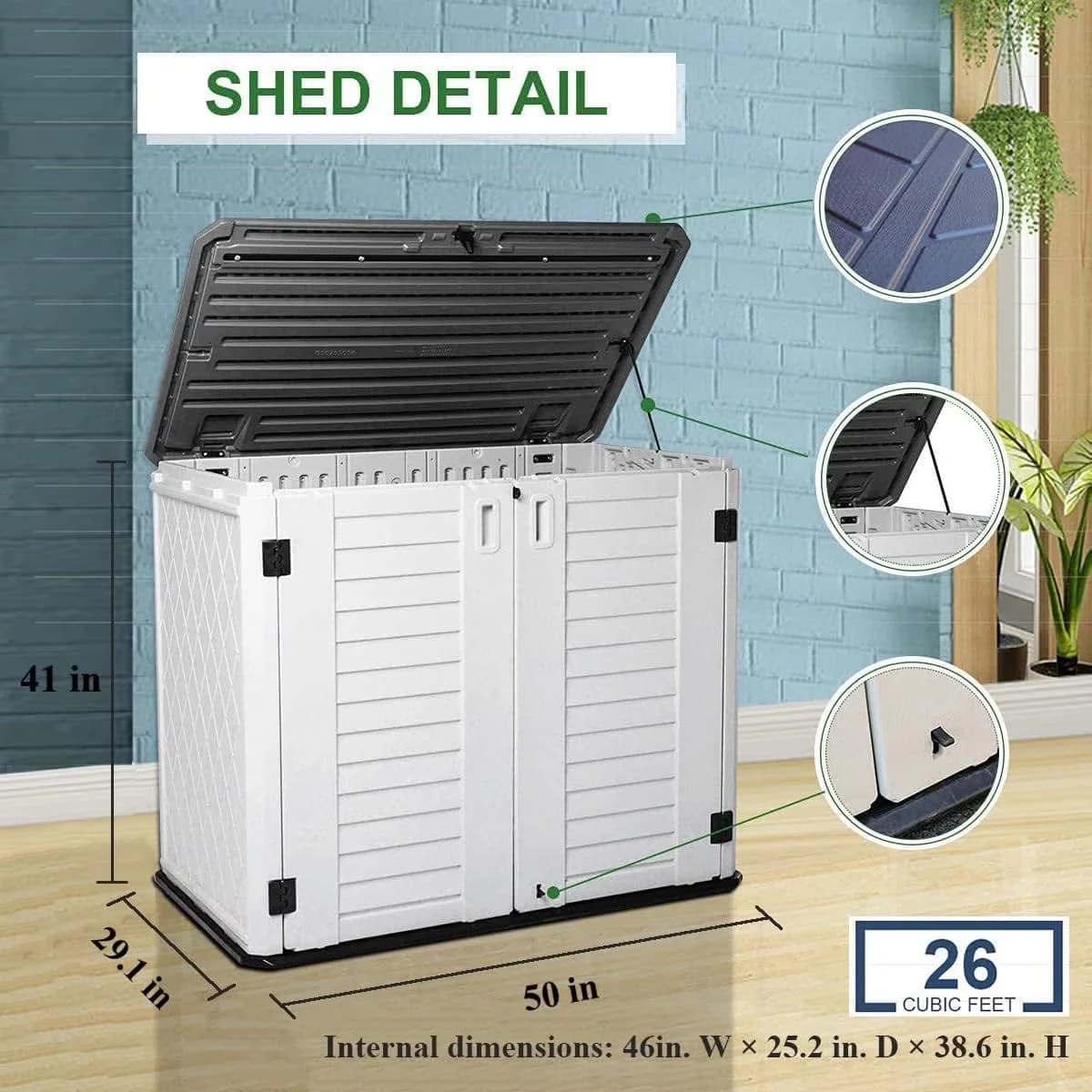 Classic Garage Storage Supply with Waterproof, Impact-Resistant - High Density Polyethylene Resin 35 Cu.Ft-White-A Model DCB2EA