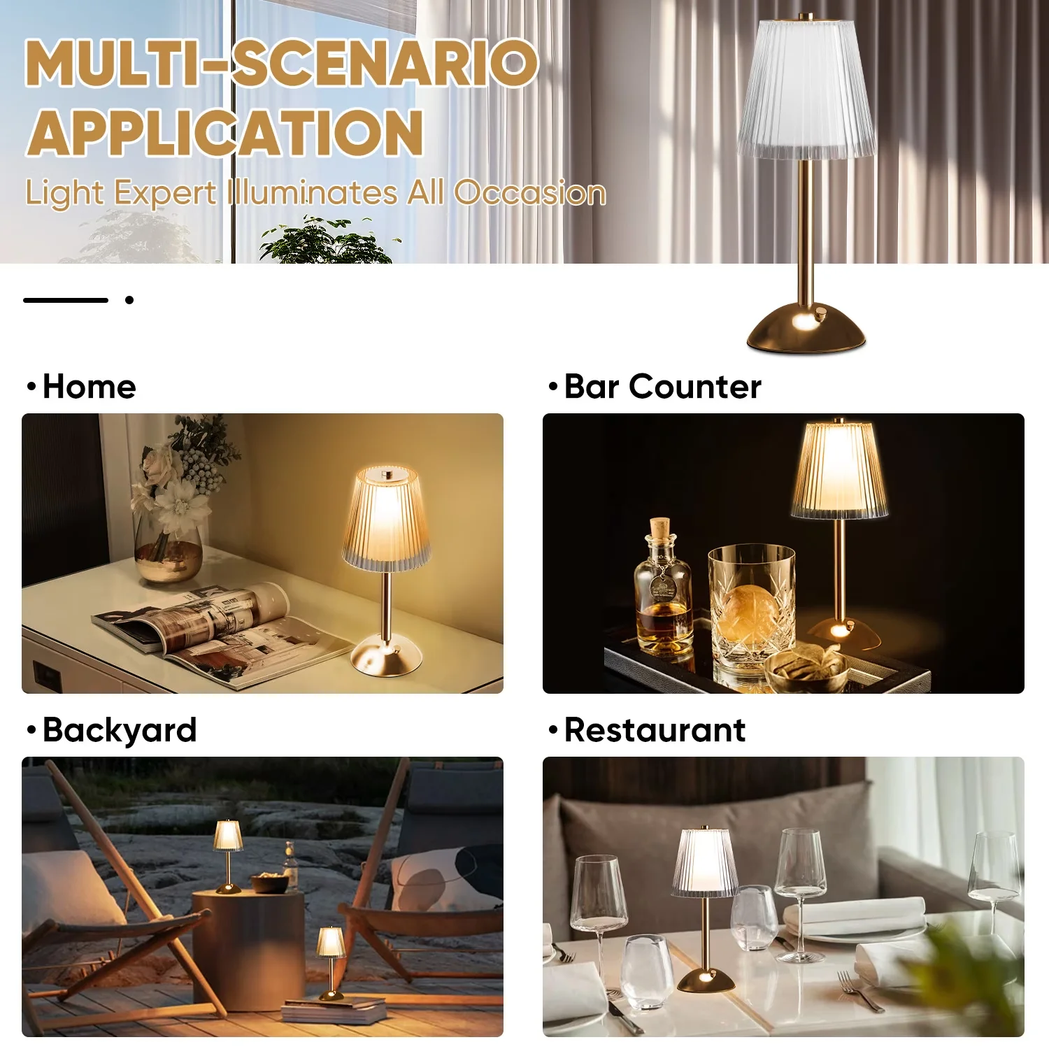 Lamp Compact with LED, Battery, Usb Port - Bronze Metal Crystal - Heavy Duty Model 51D3B0