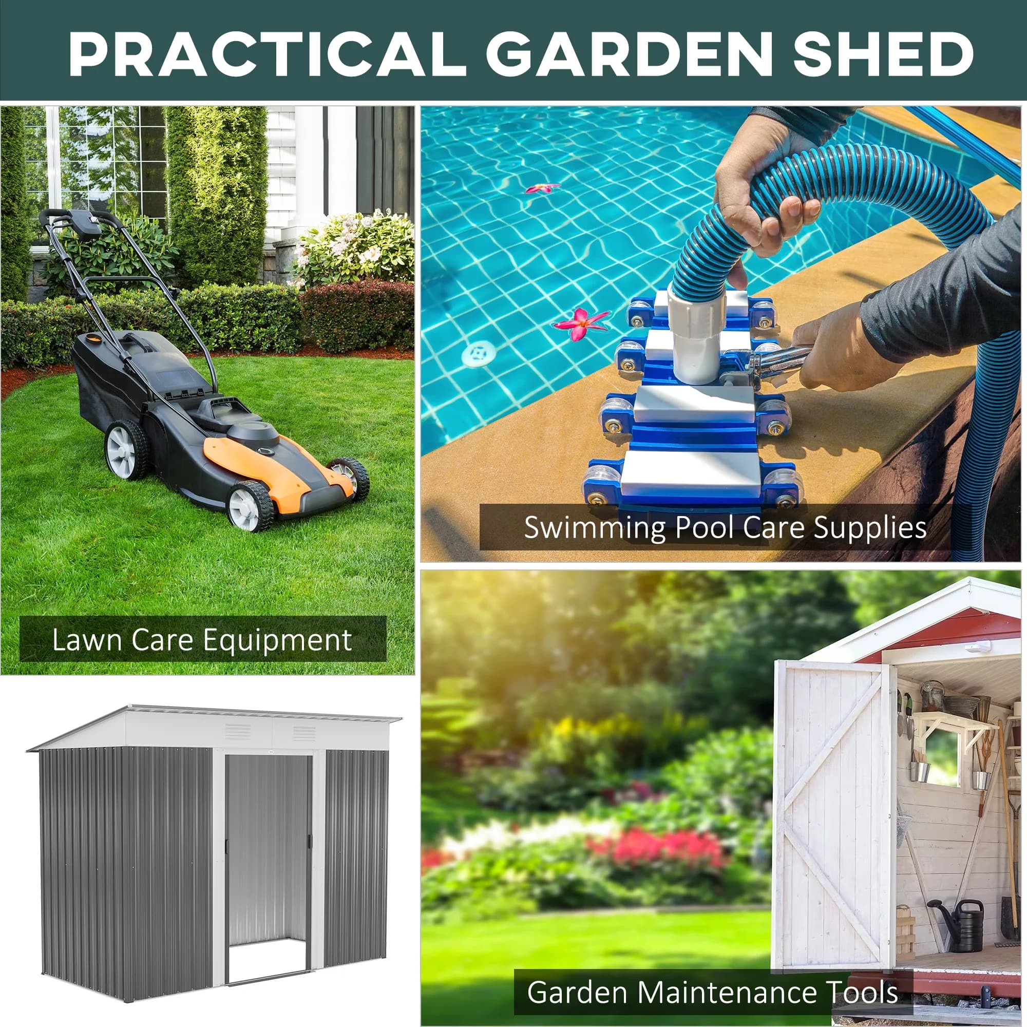 Innovative Shed with Water-Resistant, Color: Gray, White, Inner Size: 89" L x 39" W - Steel Gray Model 9034A2