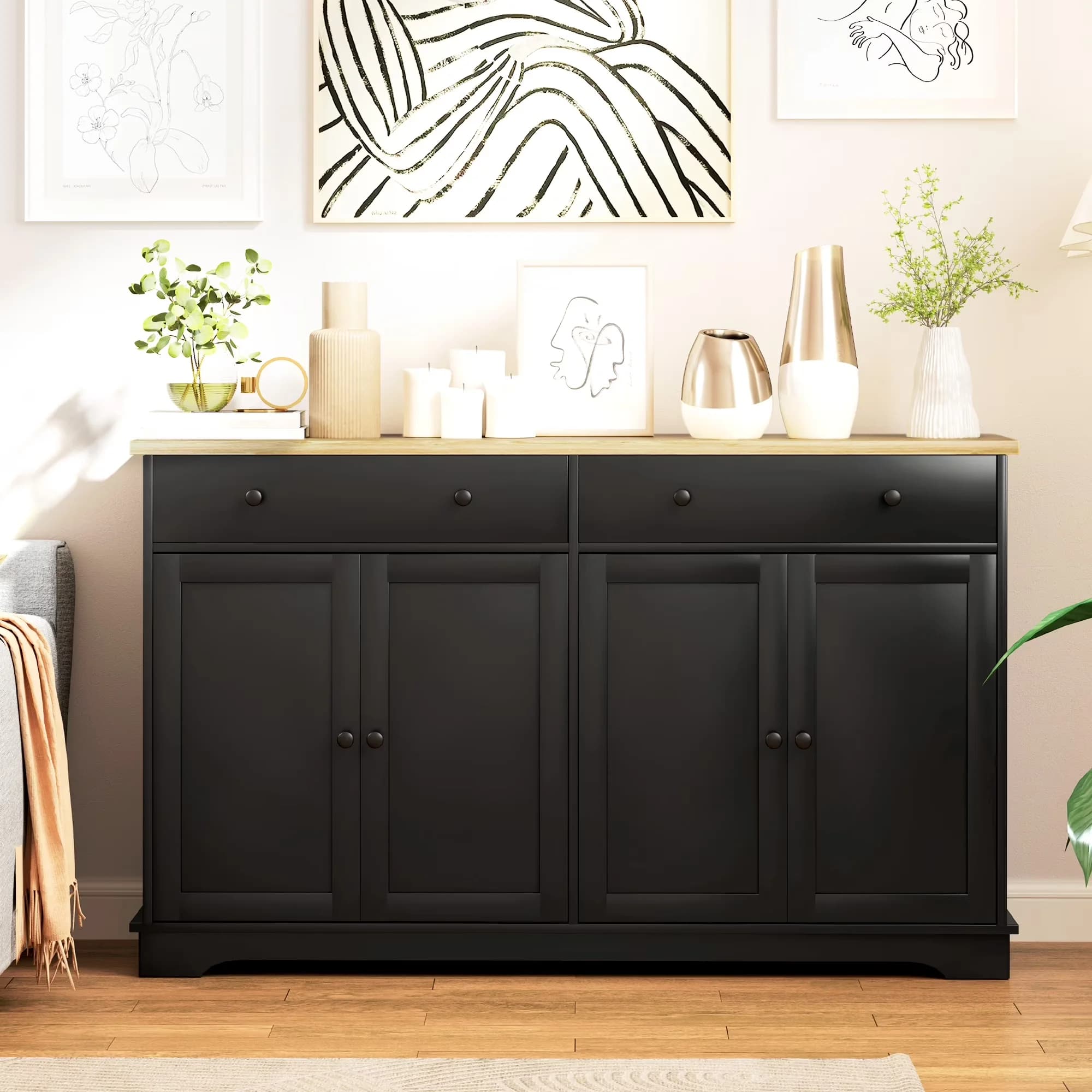 Professional Kitchen Renovation with Modern, Adjustable Shelves, 2 Doors - Mdf, Particleboard Black Model 99EC28