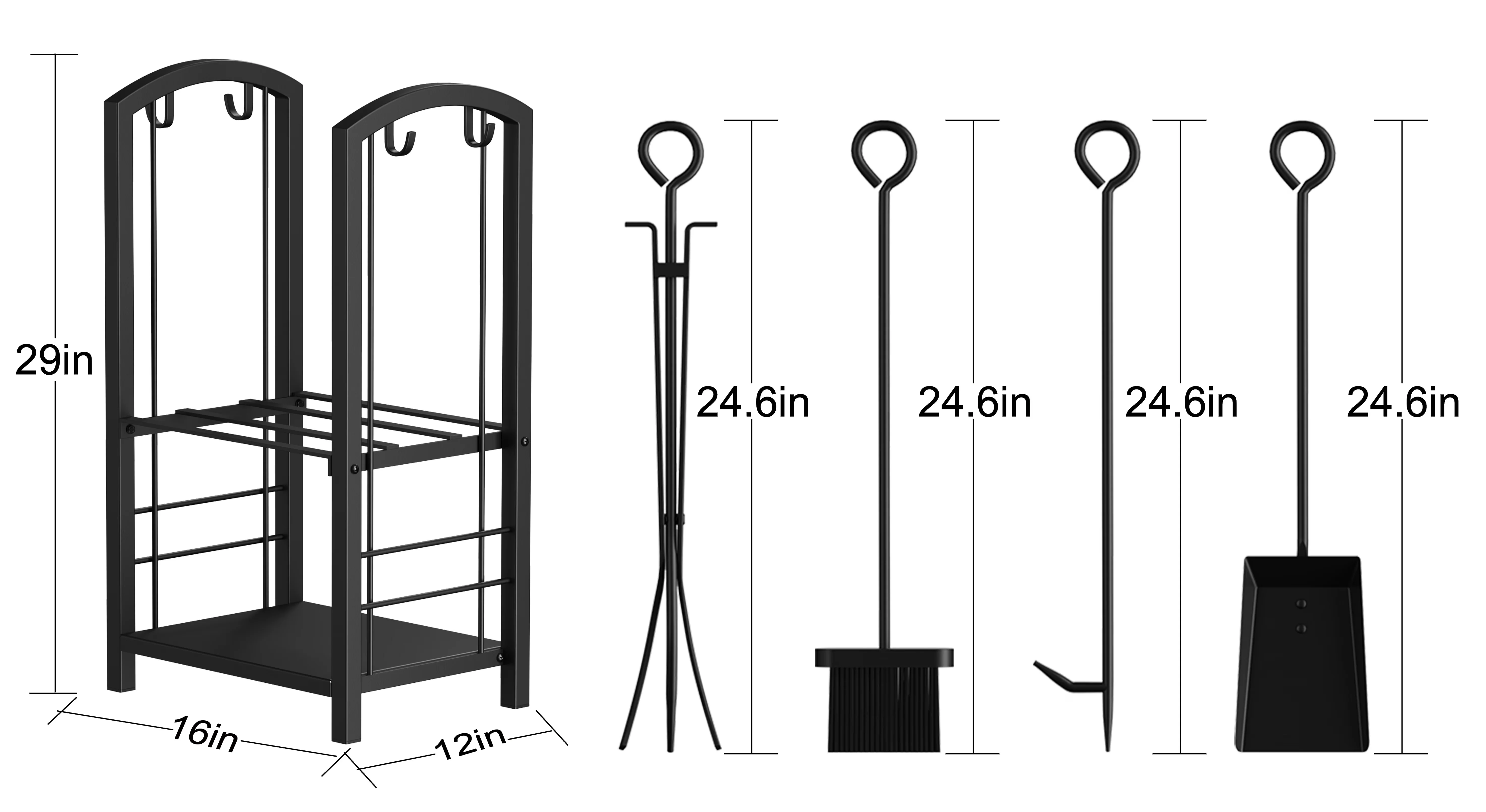 Essential Outdoor Heating with Removable Canvas, Modern, 4 Tools (Poker - Black L16"*W12"*H29" for Indoor, Outdoor Model 63D7F5