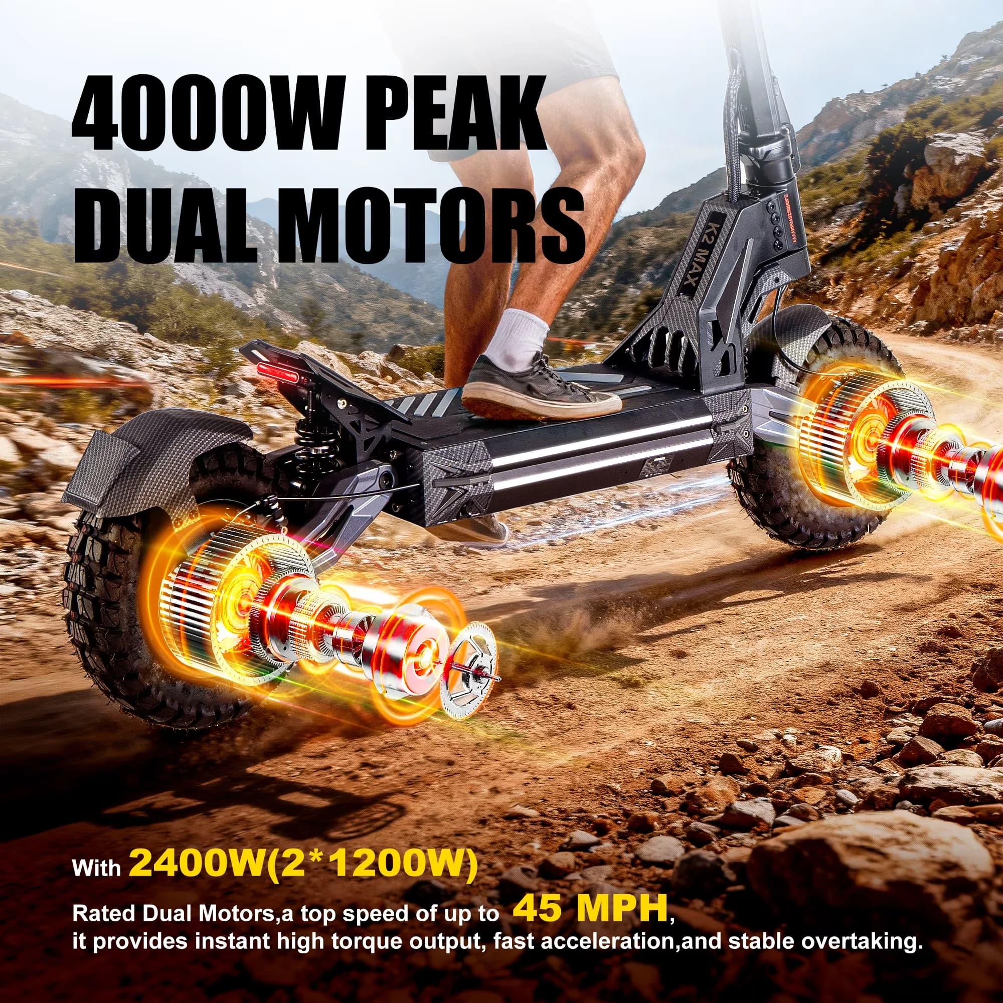 Reliable Scooter with 4000W, 60V, Off-road Electric - Black Aluminum Alloy + Iron Model 0D8073