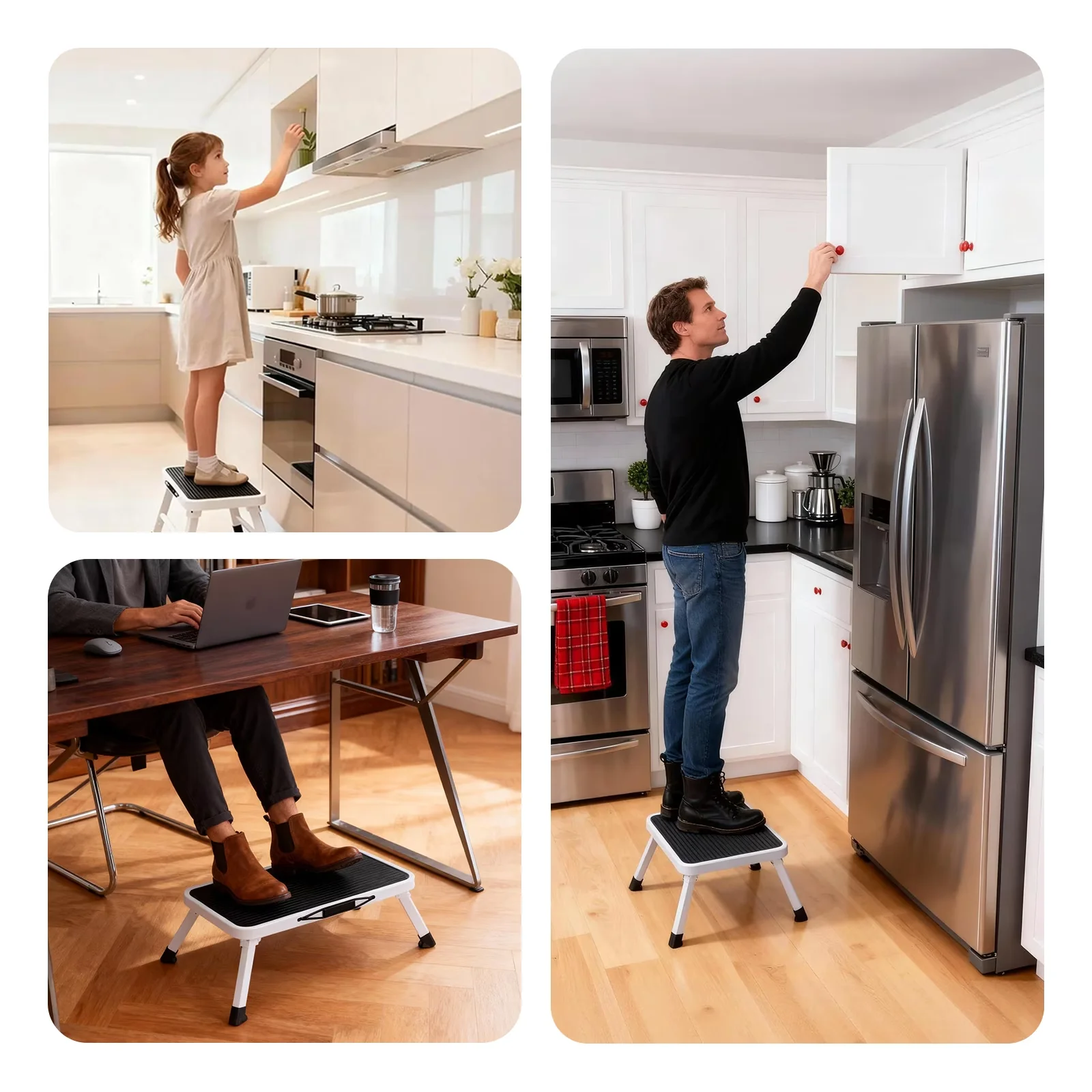 Innovative Ladders And Step Stool with Stackable, Supports Up To 330 Lbs - Black Pvc for Home, Kitchen Model 421A35