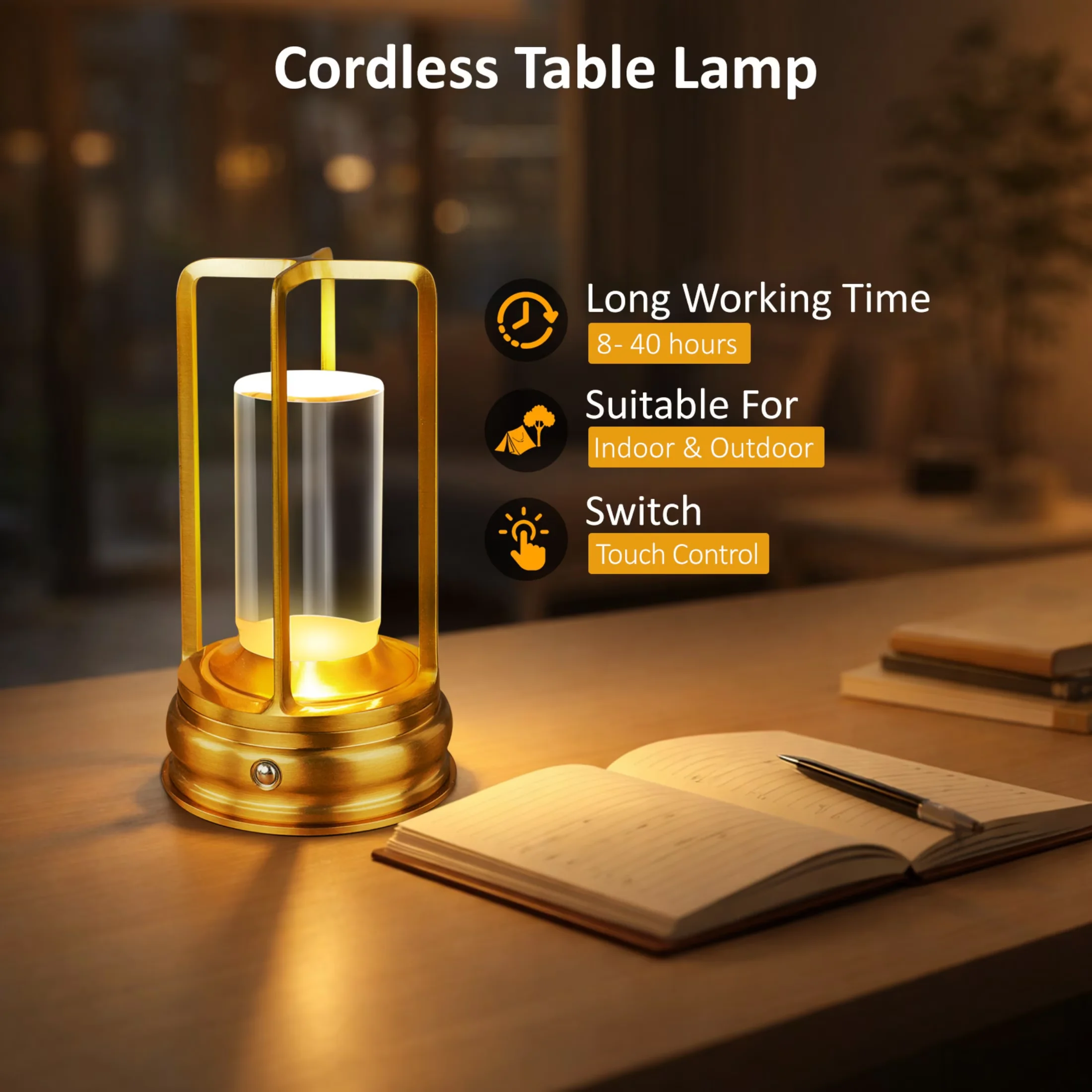 Innovative Table Lamp with LED, Battery, Accent Lamps - Gold Metal, Acrylic Model DF1373