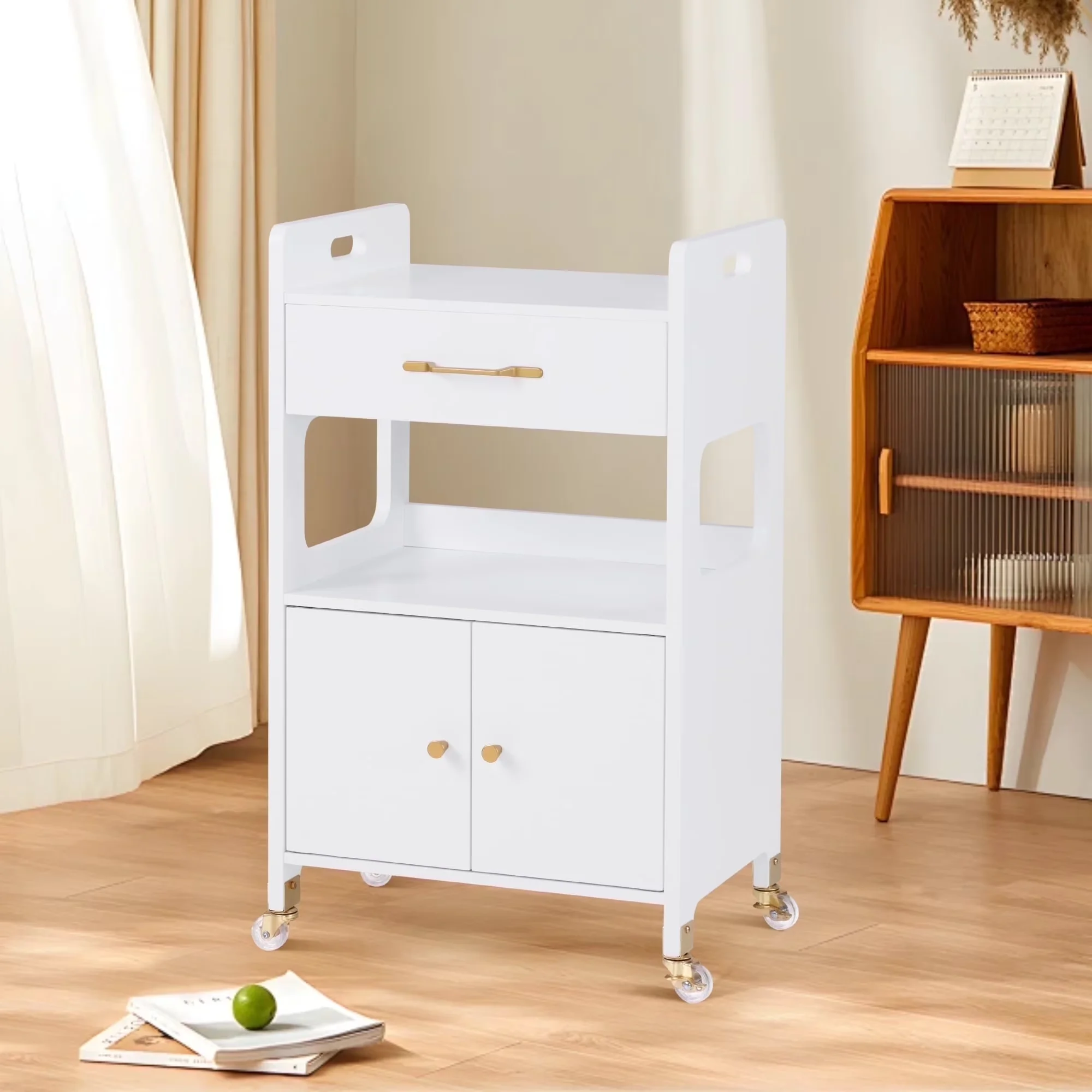 Garage Storage Supply Compact with Rolling, Modern, Locking Wheels - Particle Board White Model 705ED9