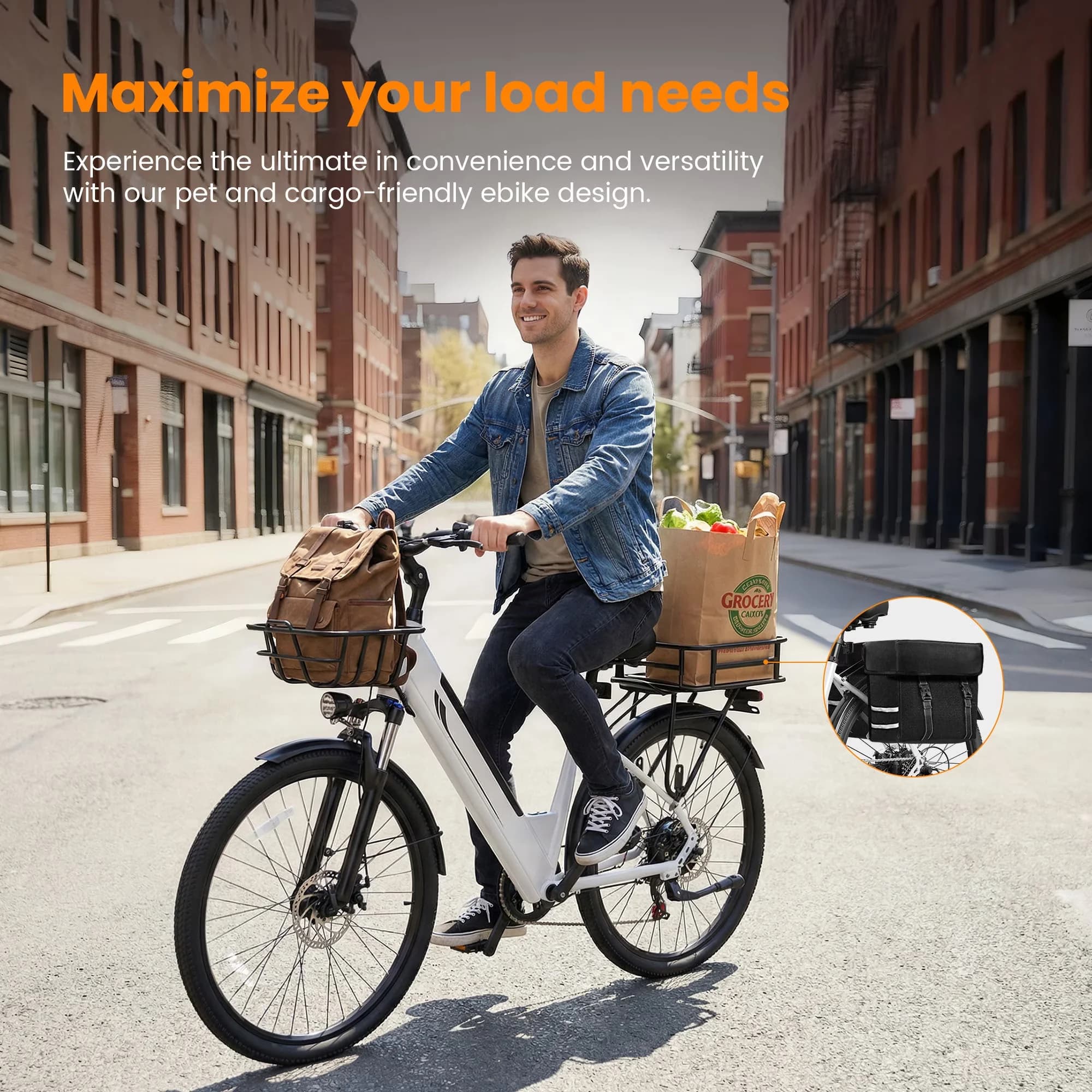 Efficient Electric Bike with Battery, 1200W, 26" - White - Modern Design Model BDDCB5