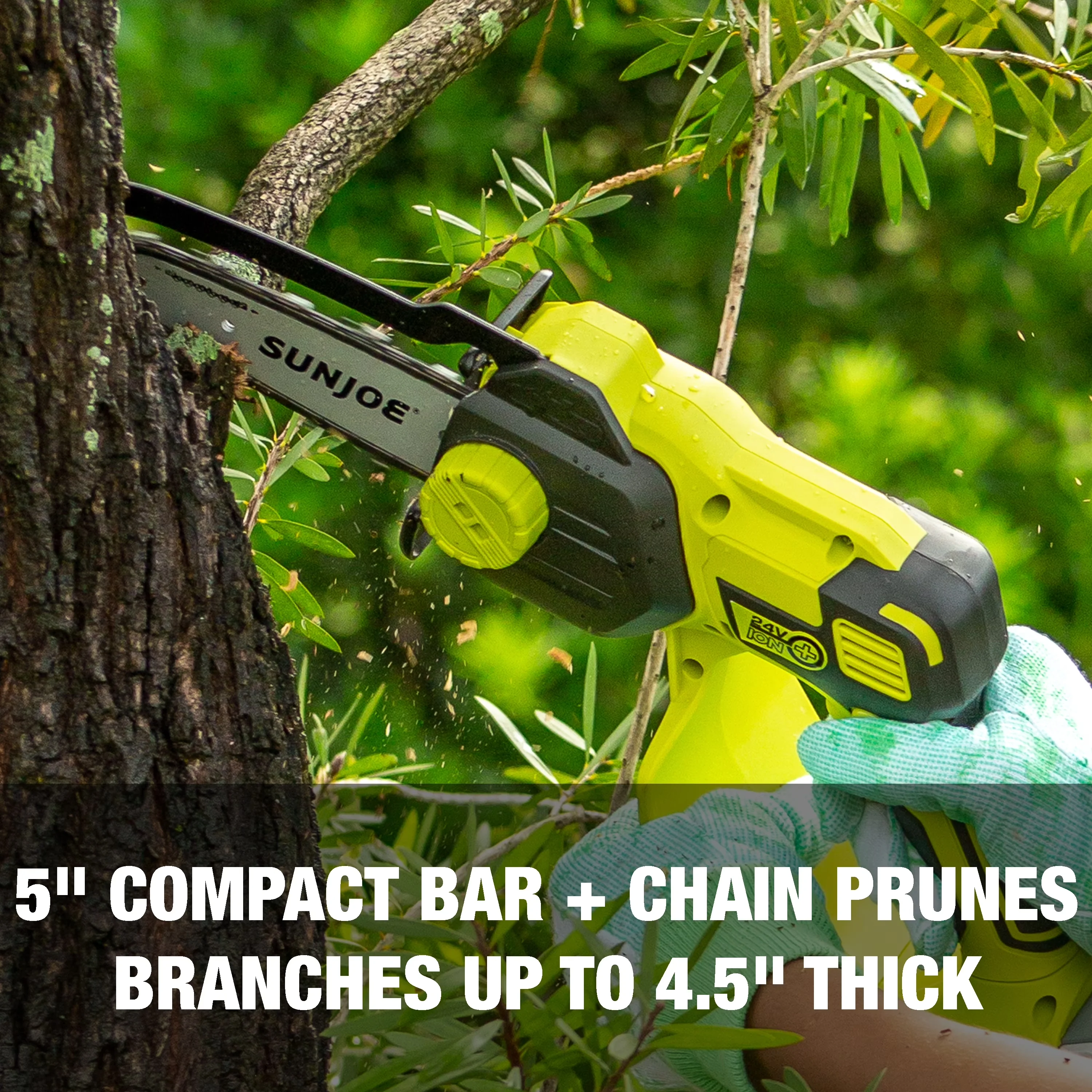 Durable Chainsaw with Battery, 24V, Automatic Chain Oiler - Green for Multiple Applications Model F0EA3C