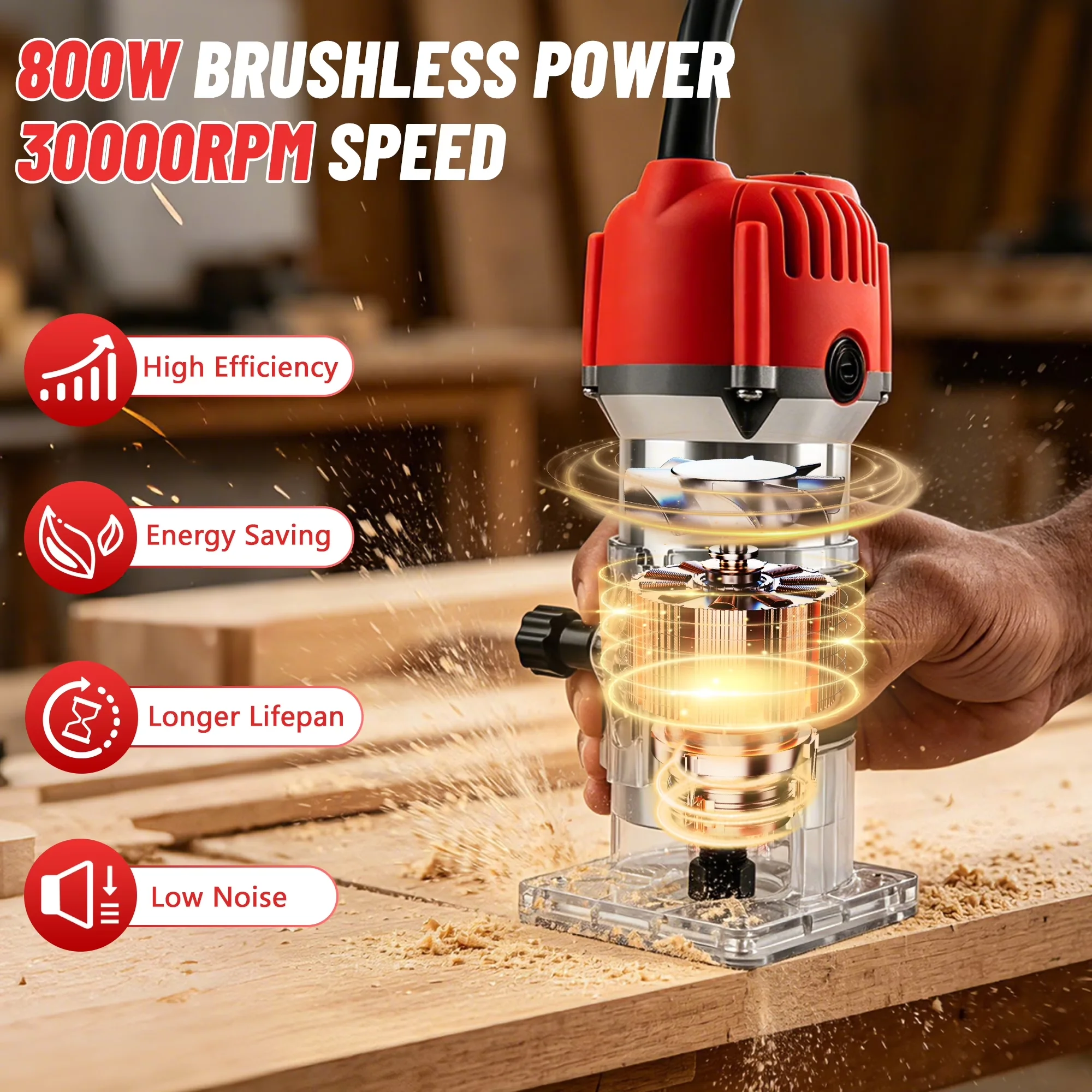 Compact Power Tool with 800W, Multi Tool, 800W Compact Wood Router - 6.7" x 5.4" x 9.4" Model 2BE513
