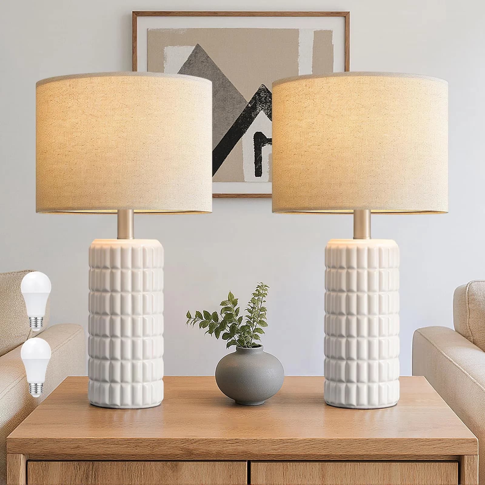 Versatile Lamp Set with Modern, Eco Friendly - White Plastic for Living Room, Bedroom Model BF6561