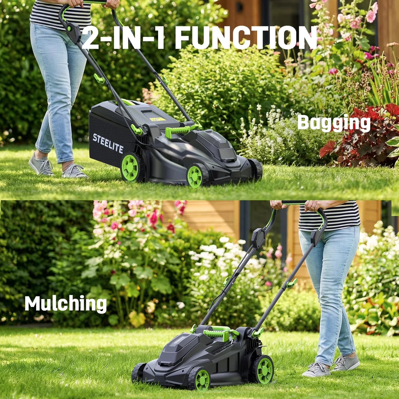 Push Mower Quality with Battery, Adjustable Cutting Height, Brushless Motor - Green Model 49123D