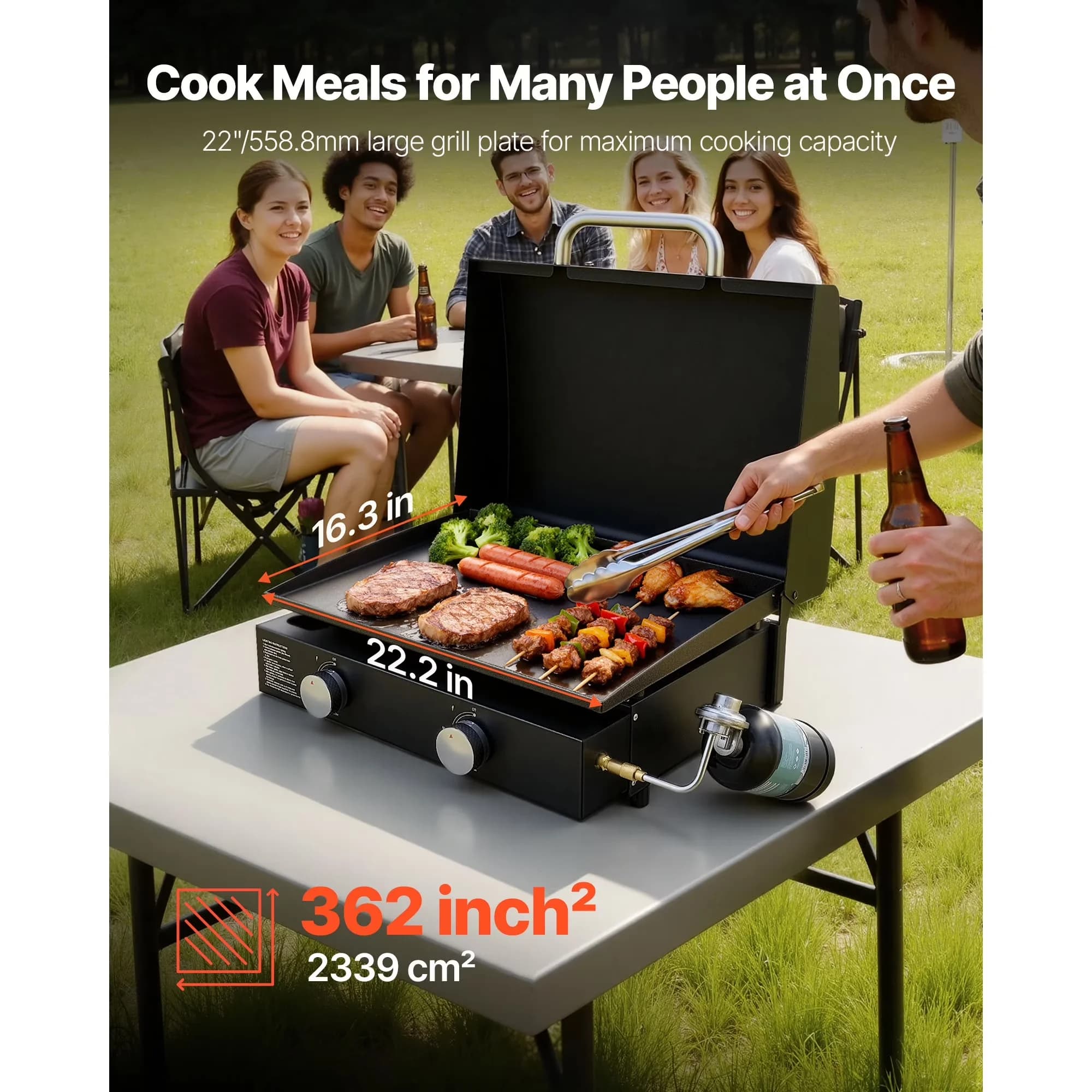 Compact Flat Top Grill with 11000 BTU, Portable - Silver Steel for Outdoor Model D251E1