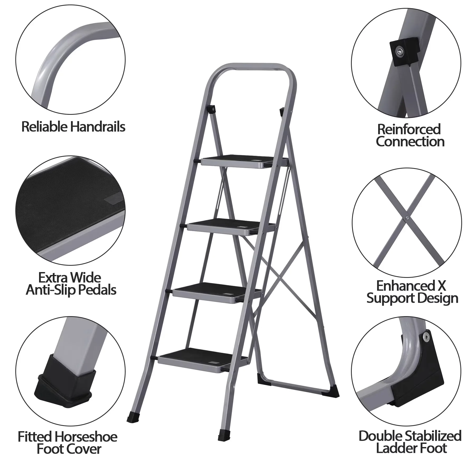 Premium Ladders And Step Stool with Anti-Slip Folding 4-Step Ladder, 38 in - Gray Steel & Pp Model B3B2D5