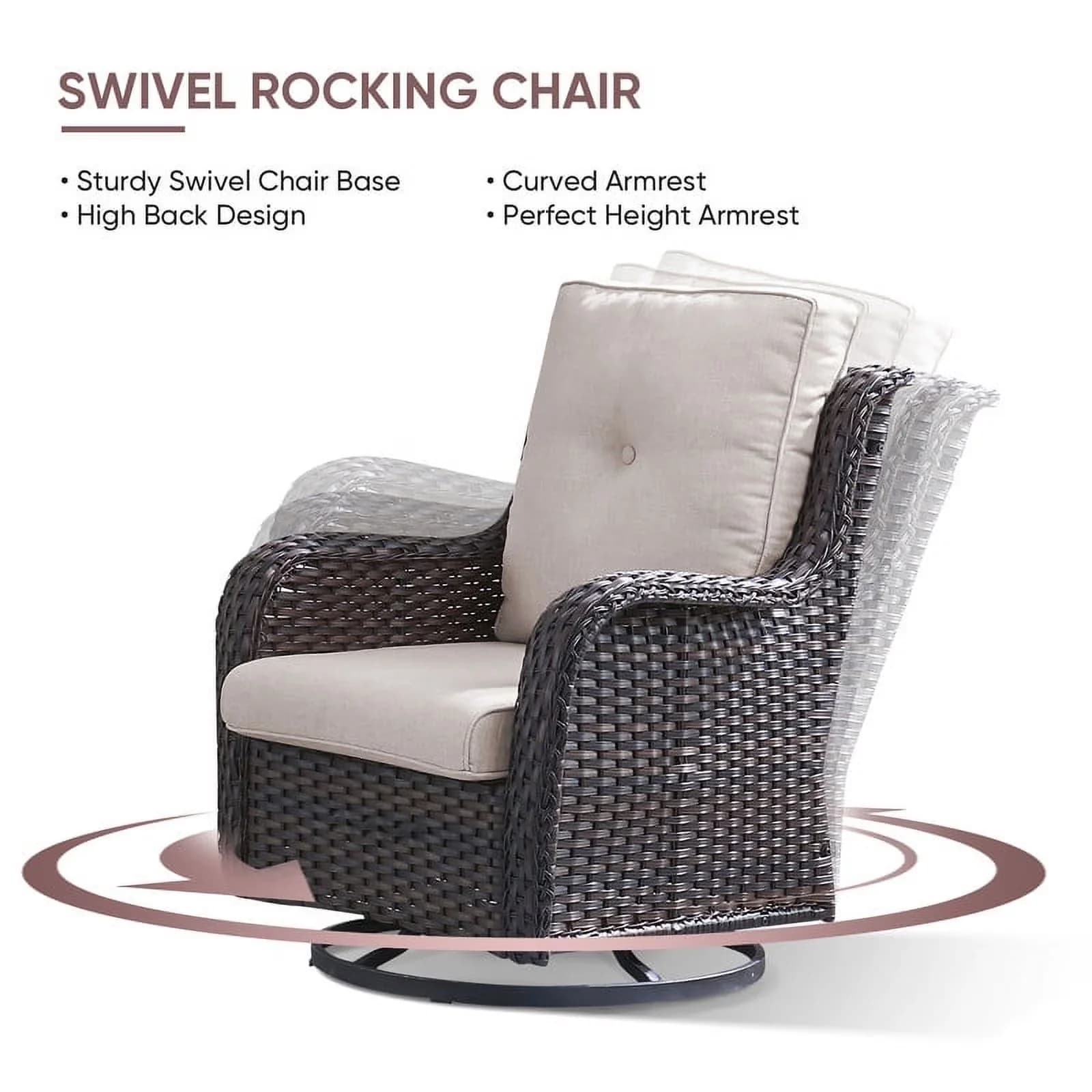 Premium Patio Conversation Set with 30" Fire Pit Table and Swivel Glider - Beige Steel,Wicker for Patio, Garden Model 652800