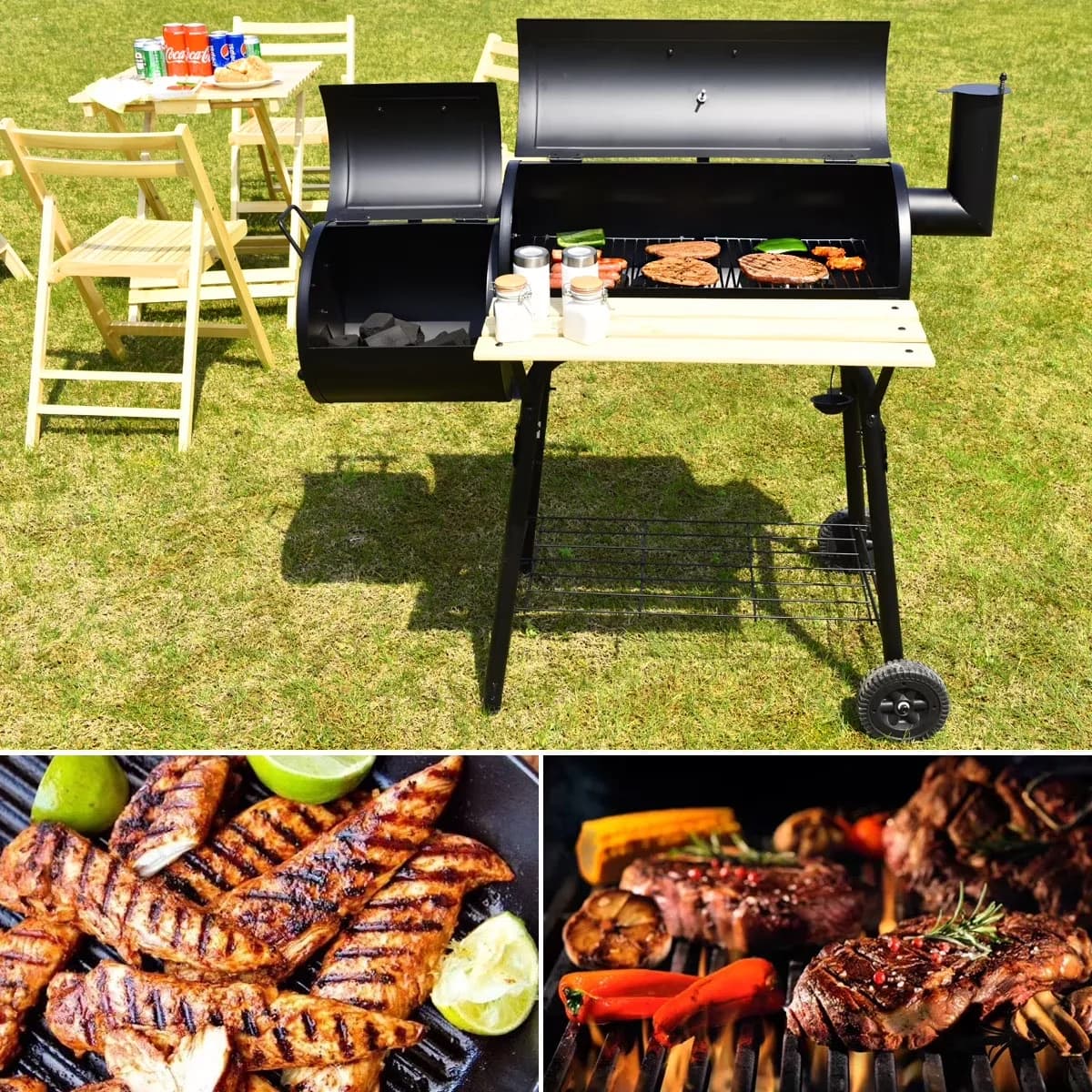 Charcoal Grill Sleek with Thermometer - Steel Outdoor for Everyday Use Model 72682A
