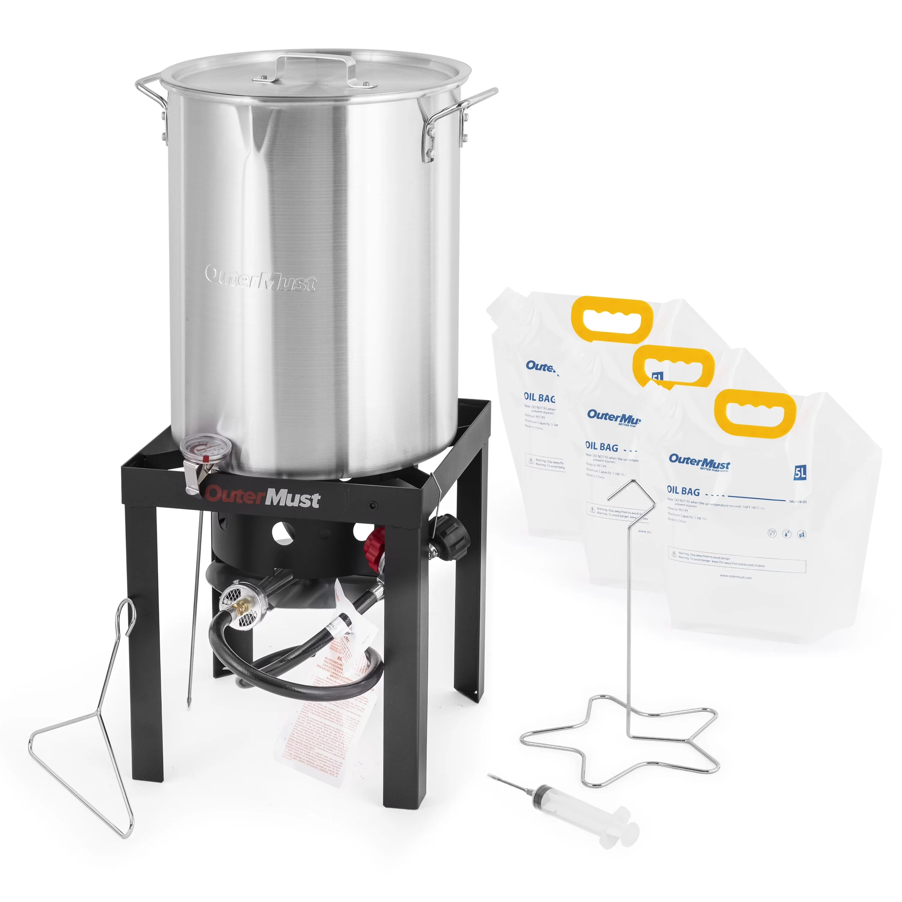 Outdoor Fryer Modern with 50000 BTU, 30QT Turkey 50000 BTU Propane Fish, Aluminum Seafood Boil Pot&Oil Bags - Silver Aluminum for Outdoor Model 2ACE39
