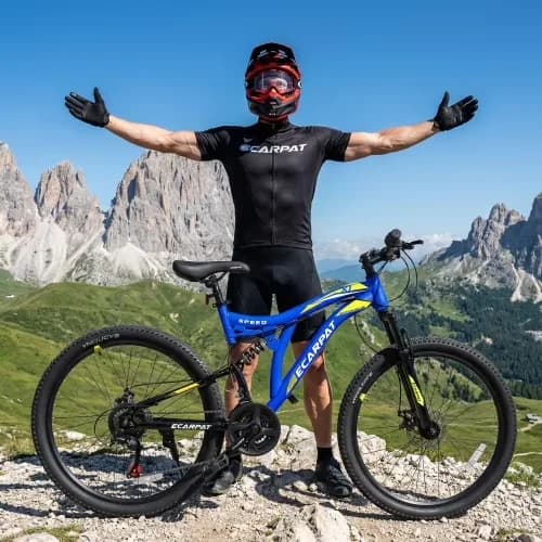 Classic Mountain Bike with Have a good day!, 26 Inch Dual Full Suspension - Blue Model 0AEB54