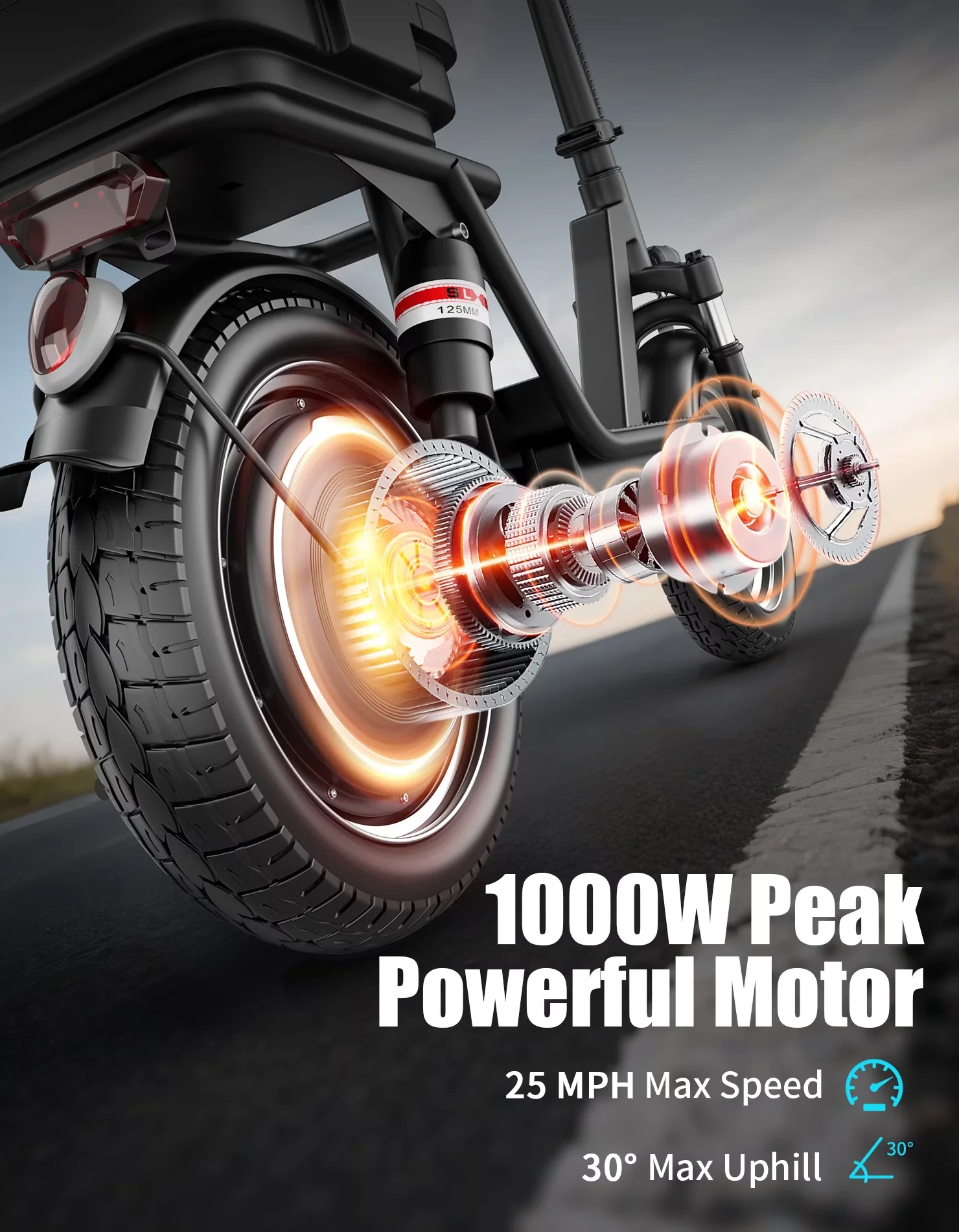 Scooter Modern with 1000W, 48V, Electric - Alloy Steel Black - Ergonomic Design Model A26E97
