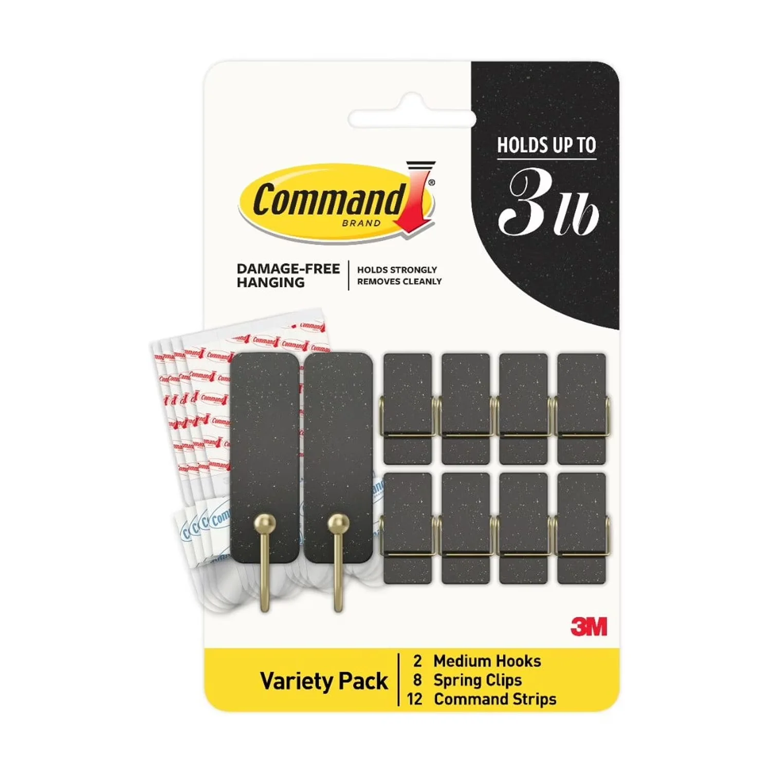 Damage-Free Hanging Efficient with Wall-Mountable, Wall Hooks Variety Pack, Holds 3 lbs - Black Plastic Model 4B3384