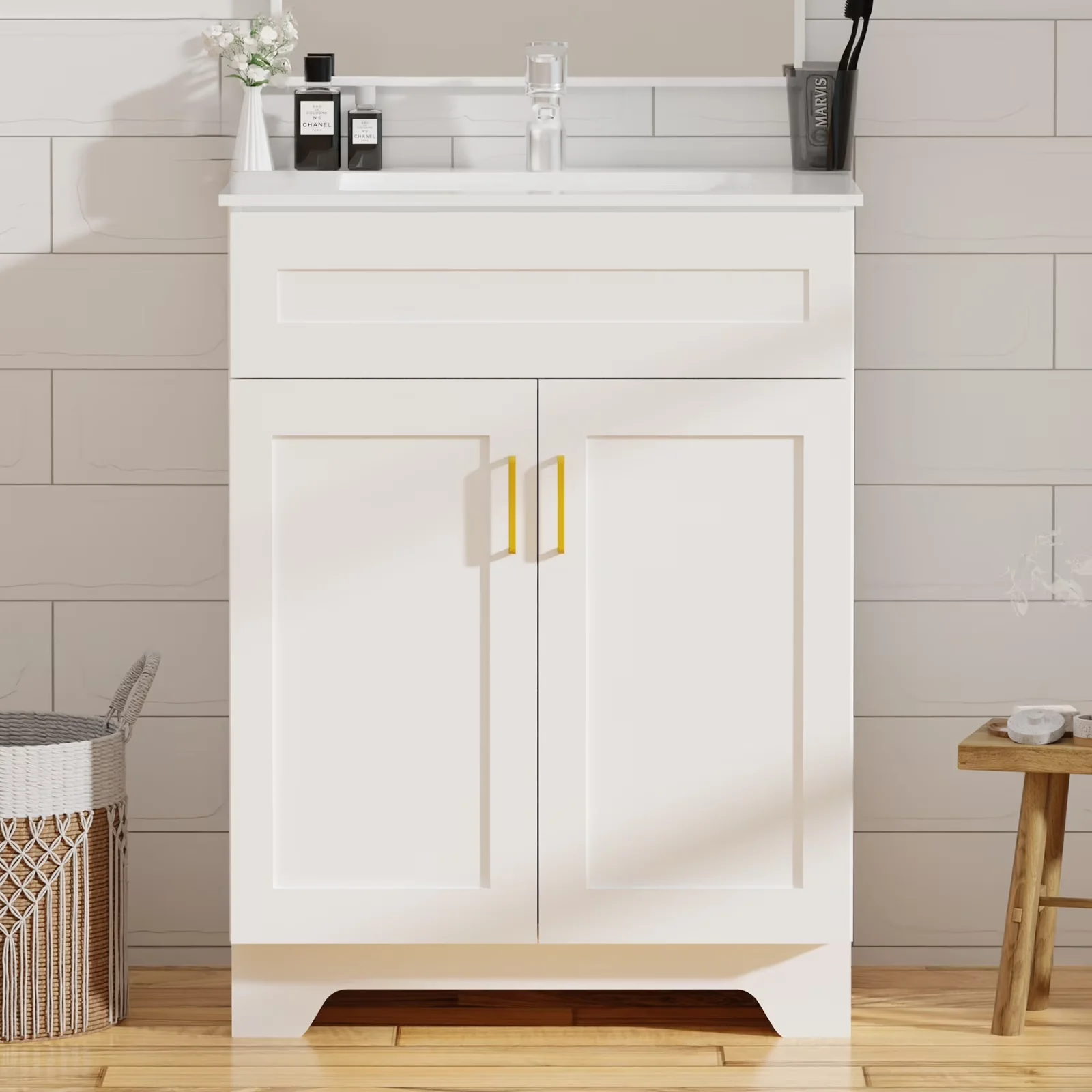 Quality Bathroom Renovation with Ceramic Sink, Freestanding Cabinet Vanity - Model 49B7E8