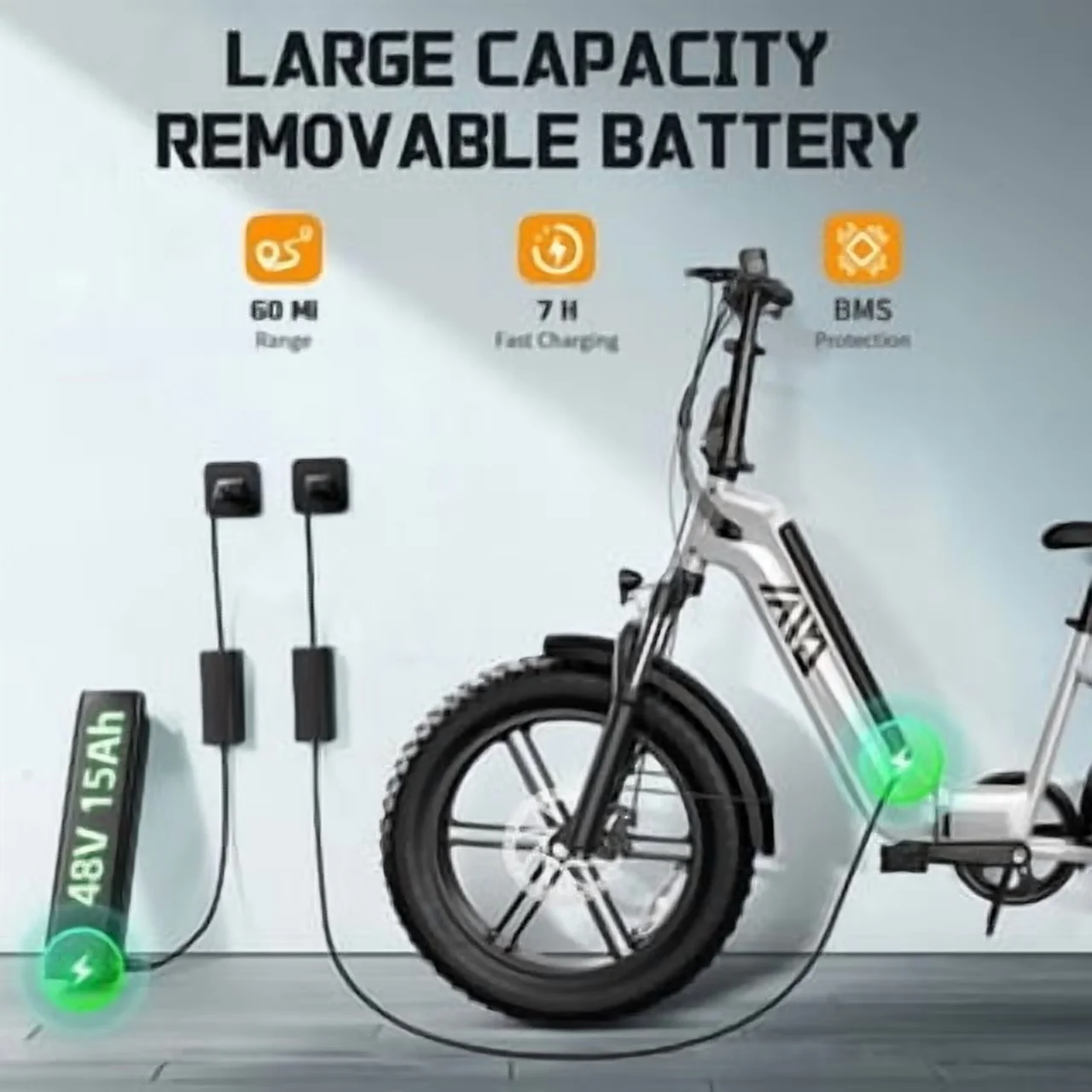 Professional Electric Bike with Battery, 749W, 48V - White - Standard Series Model A624A7