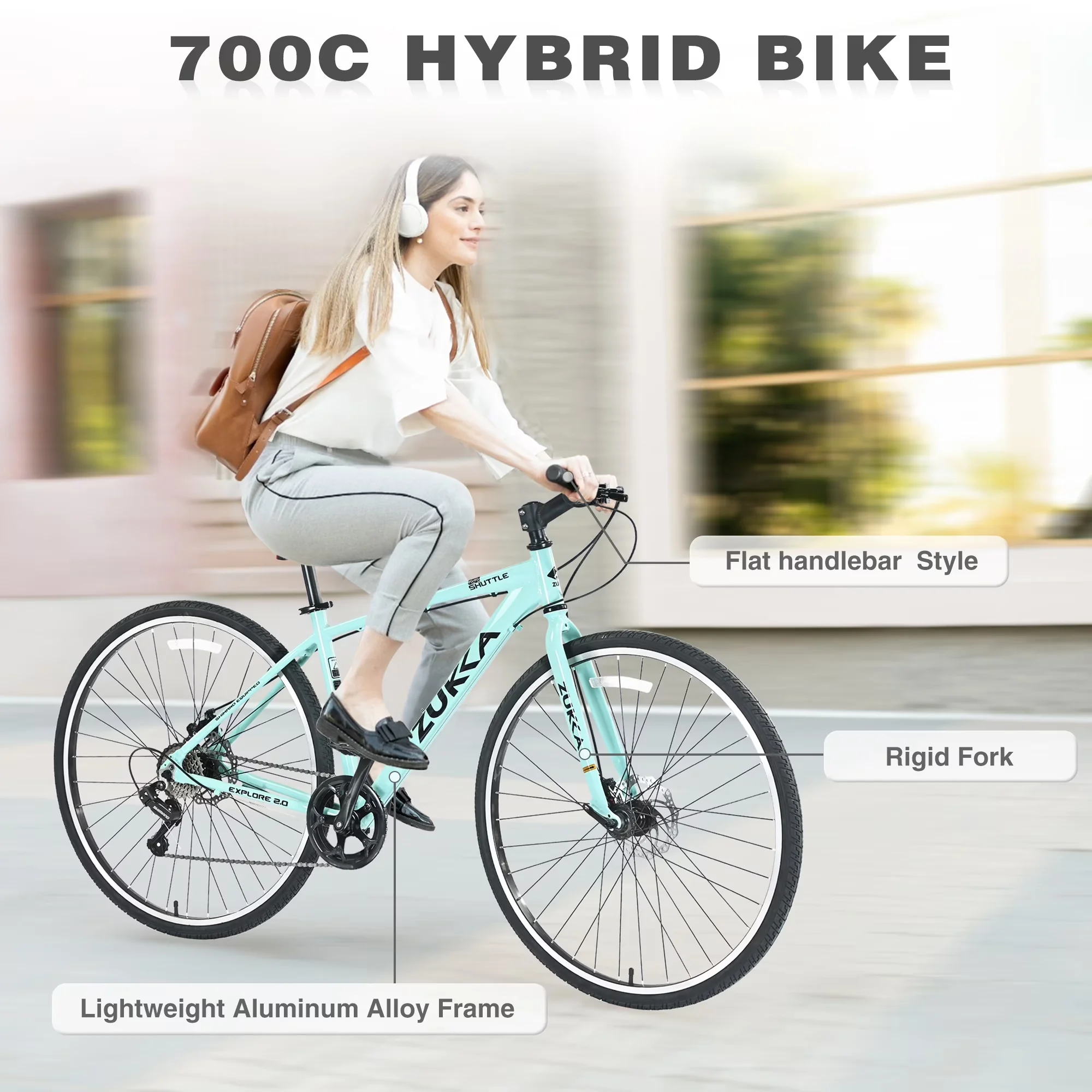 Reliable Road Bike with Adjustable Height, Adjustable Speed, 700C Hybrid - Green Model 921C15
