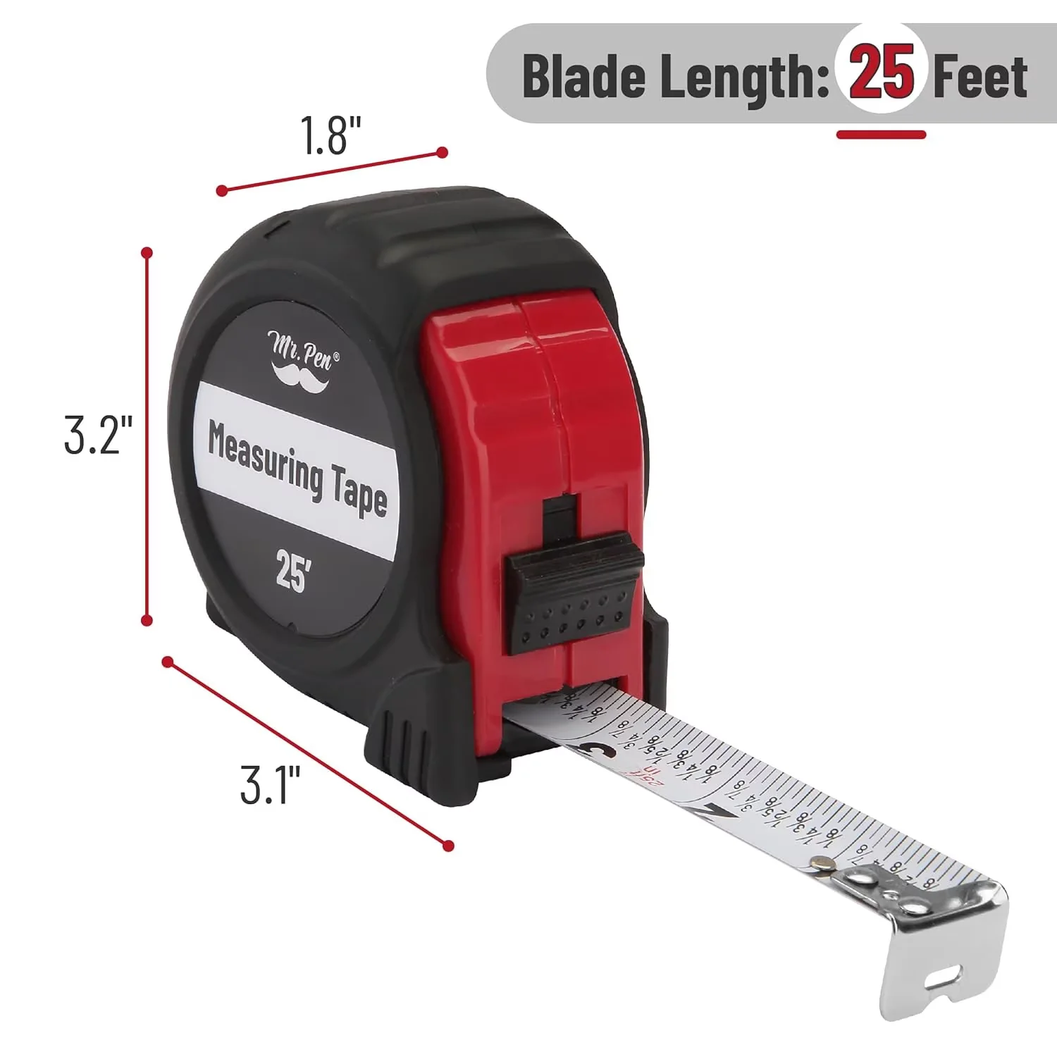 Measuring Layout Quality with Durable, Tape Measure - Stainless Steel Red Model 08122C