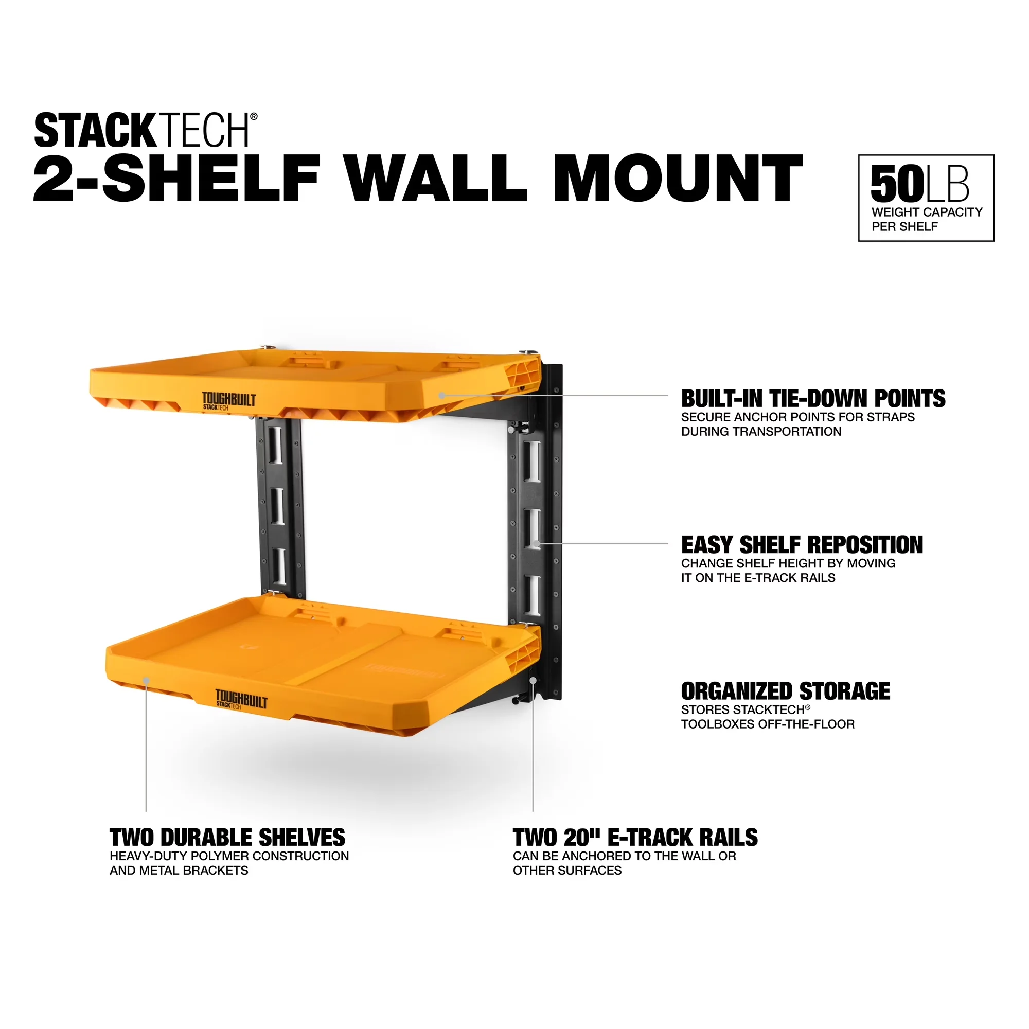 Innovative Garage Storage Supply with Adjustable, 50 lb weight capacity per shelf, Wall Mounted Tool Organizer - Yellow Polymer Model 87326E