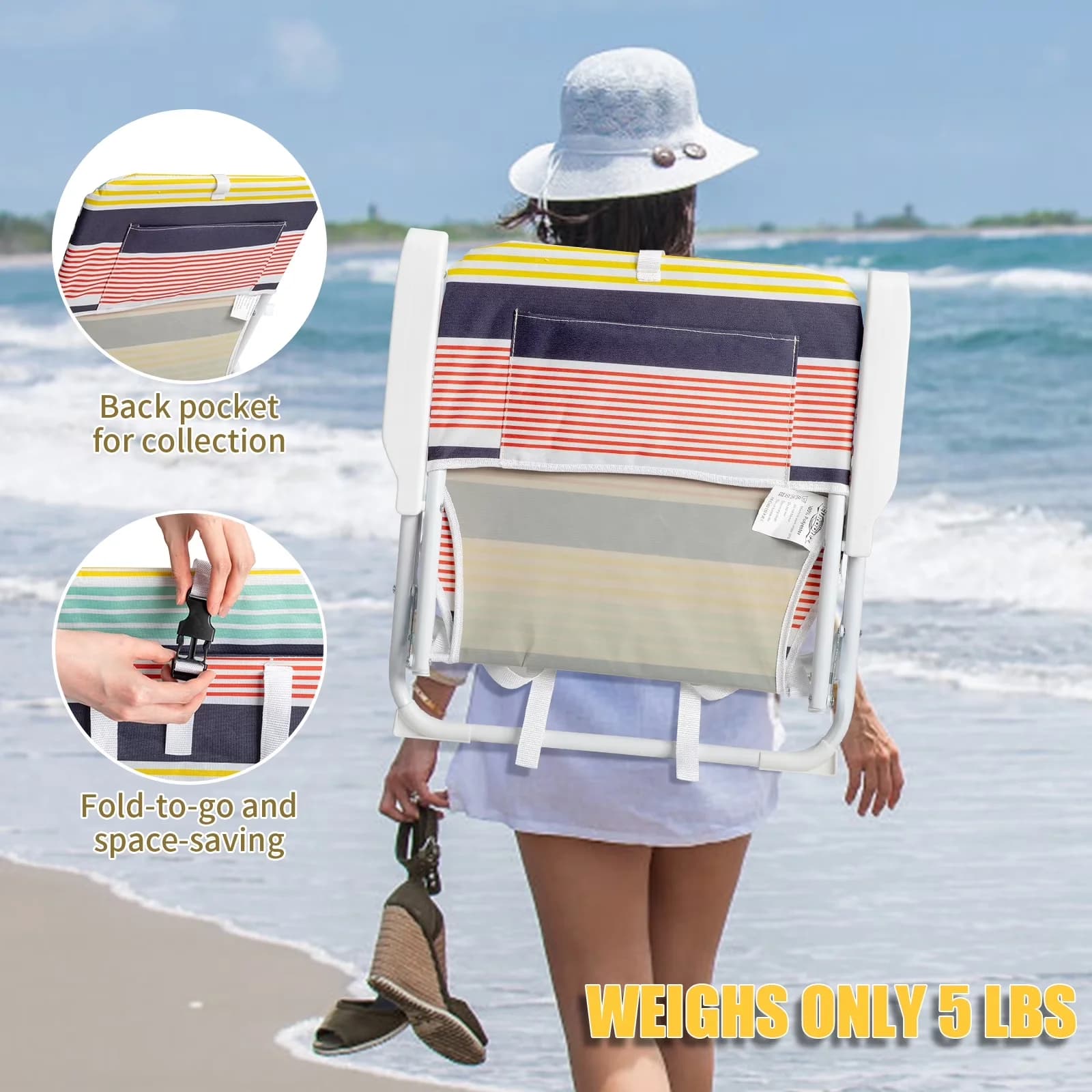 Efficient Beach Chair with Folding, It is very simple to open and fold away - Oxford Cloth Iron Pipe Model C9917E