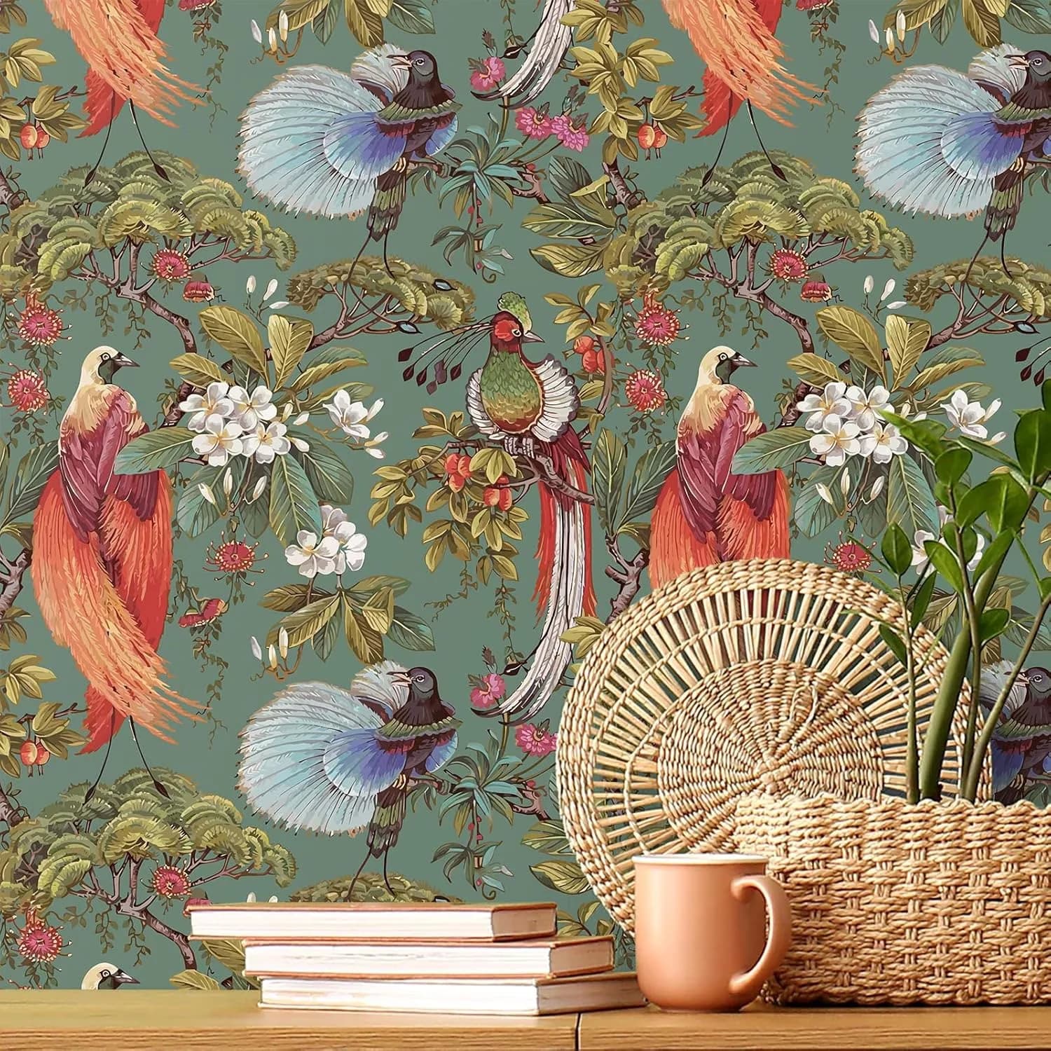 Quality Wallpaper with Easy To Clean, Durable - Green Vinyl for Bedroom, Bathroom Model 5DEC2A