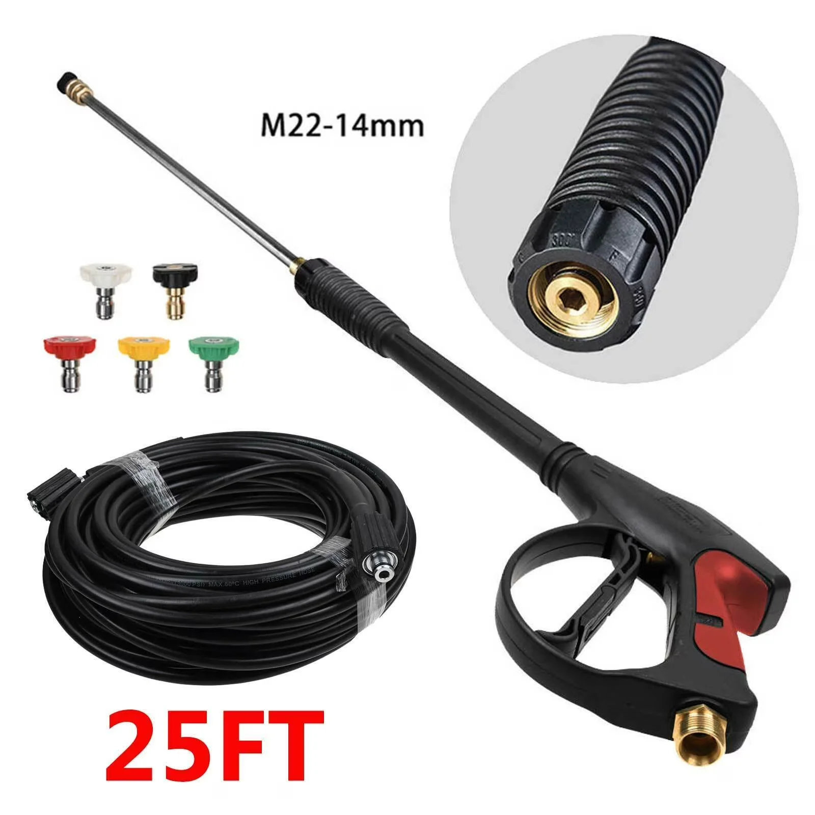 Reliable Replacement Parts Accessory with Quick Connect Tips, 25FT Hose Kit, MAX 4000 PSI pressure washer gun - Brass Model 27C337